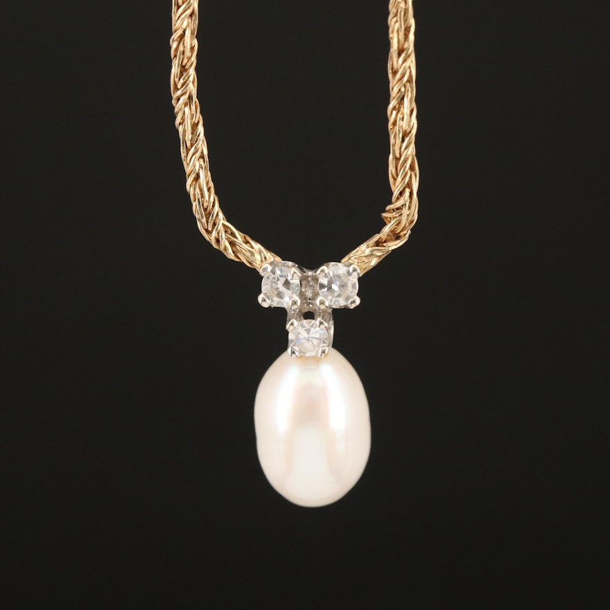 14K Pearl and Diamond Necklace