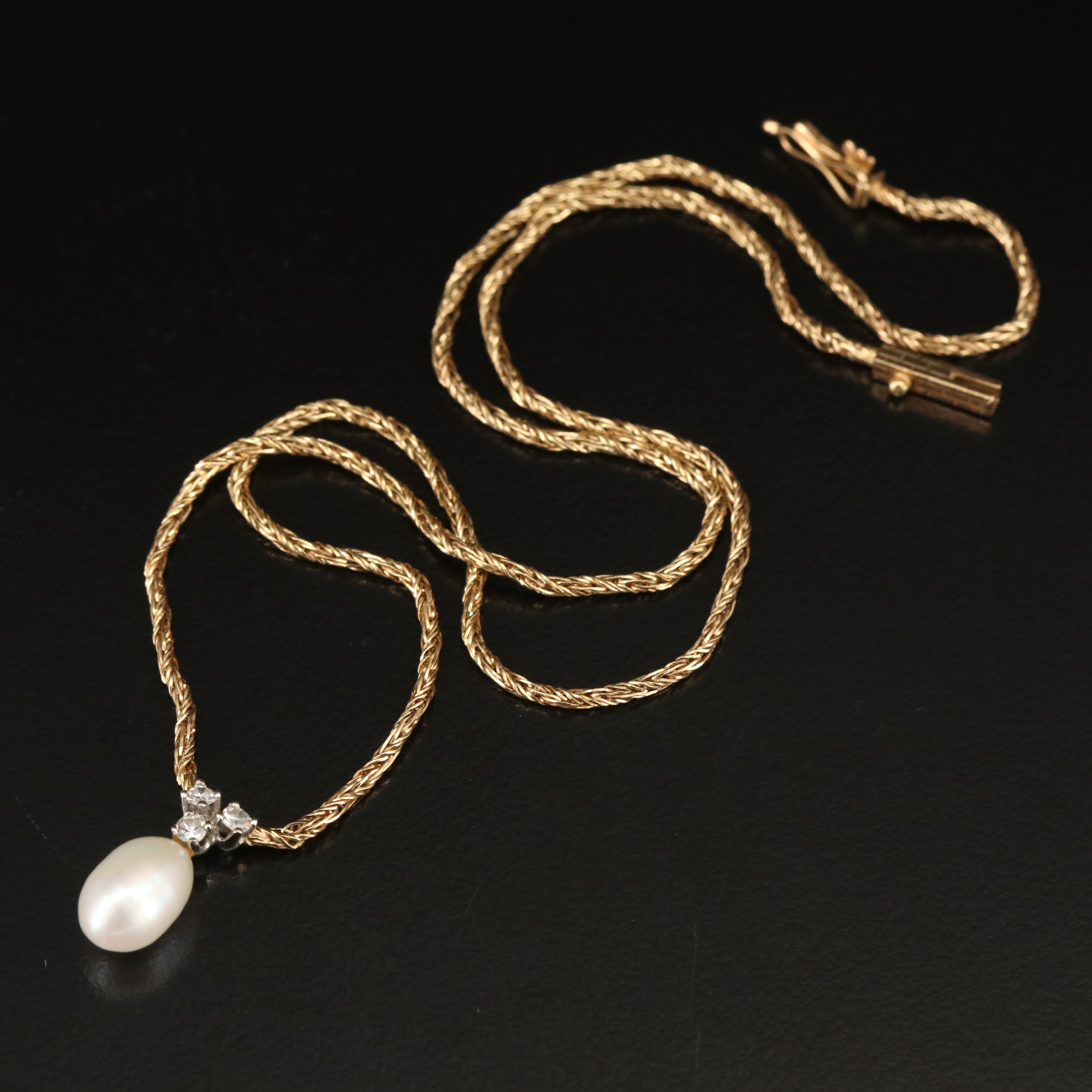 14K Pearl and Diamond Necklace