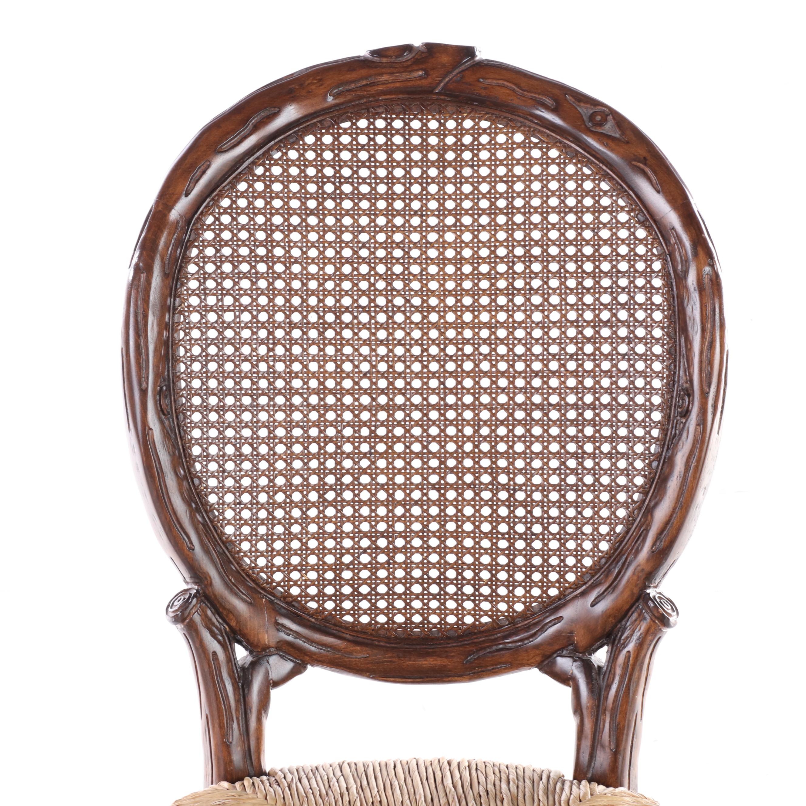 Pair of Carved Beech "Faux Bois" Side Chairs, Manner of McGuire