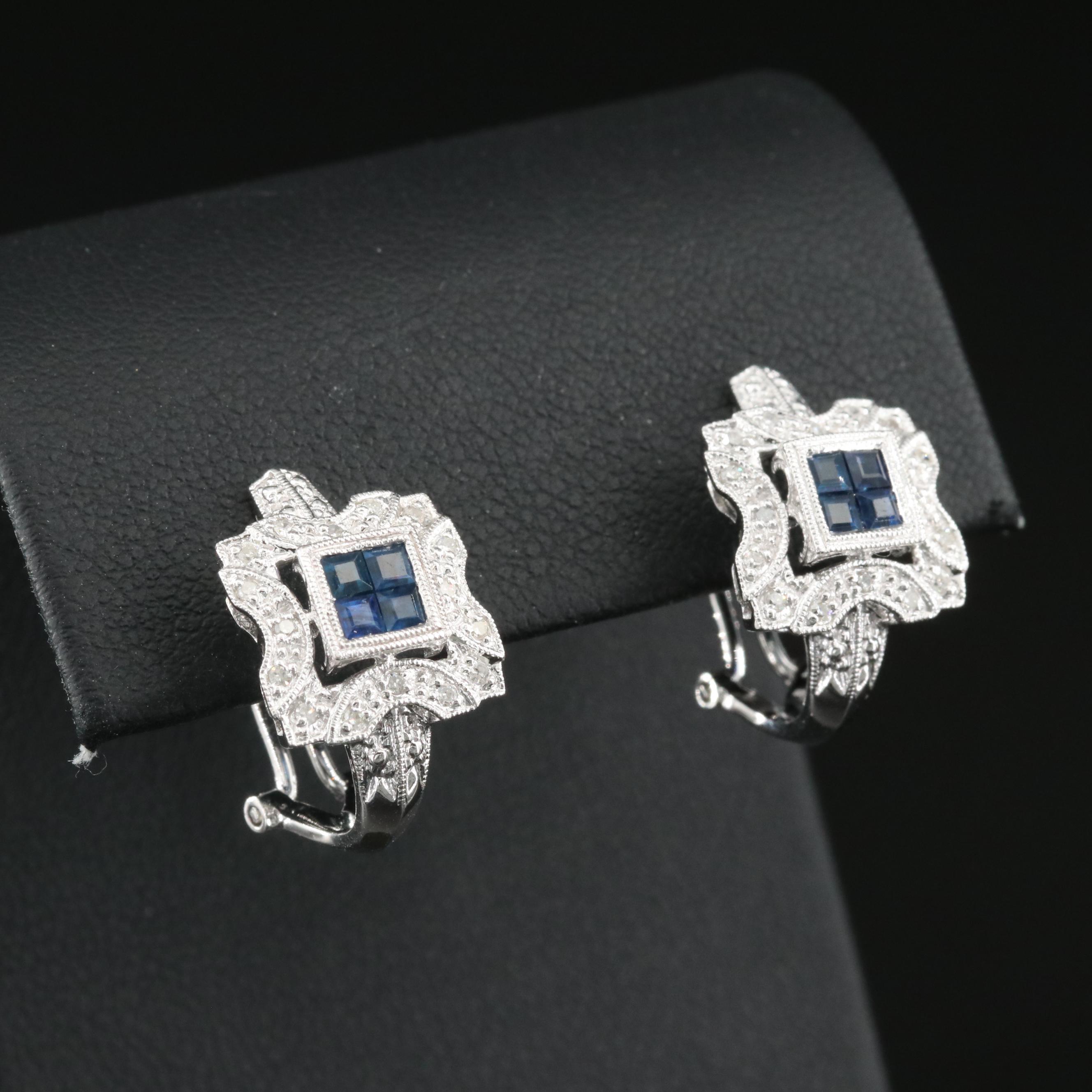 14K Sapphire and Diamond JHoop Earrings