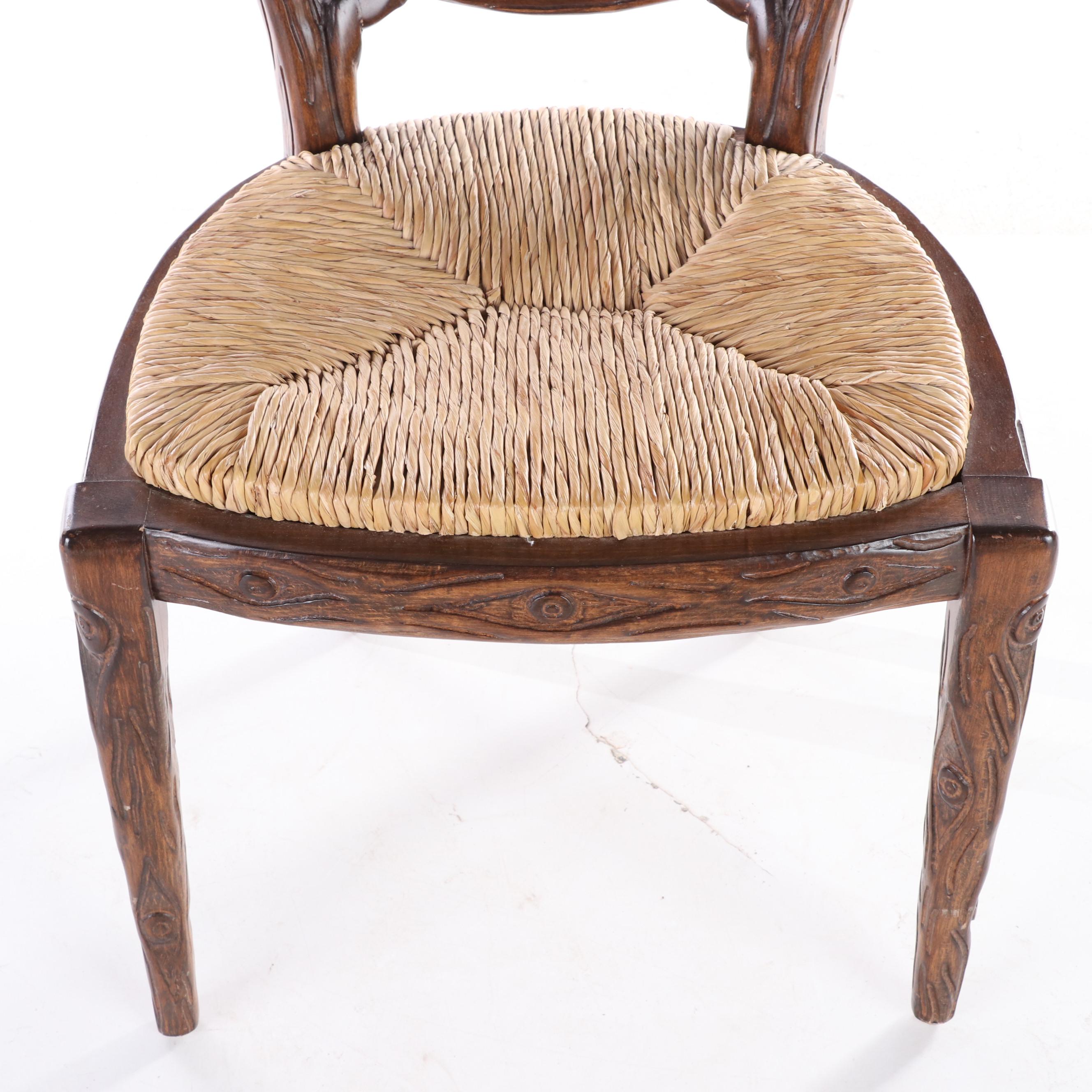 Pair of Carved Beech "Faux Bois" Side Chairs, Manner of McGuire