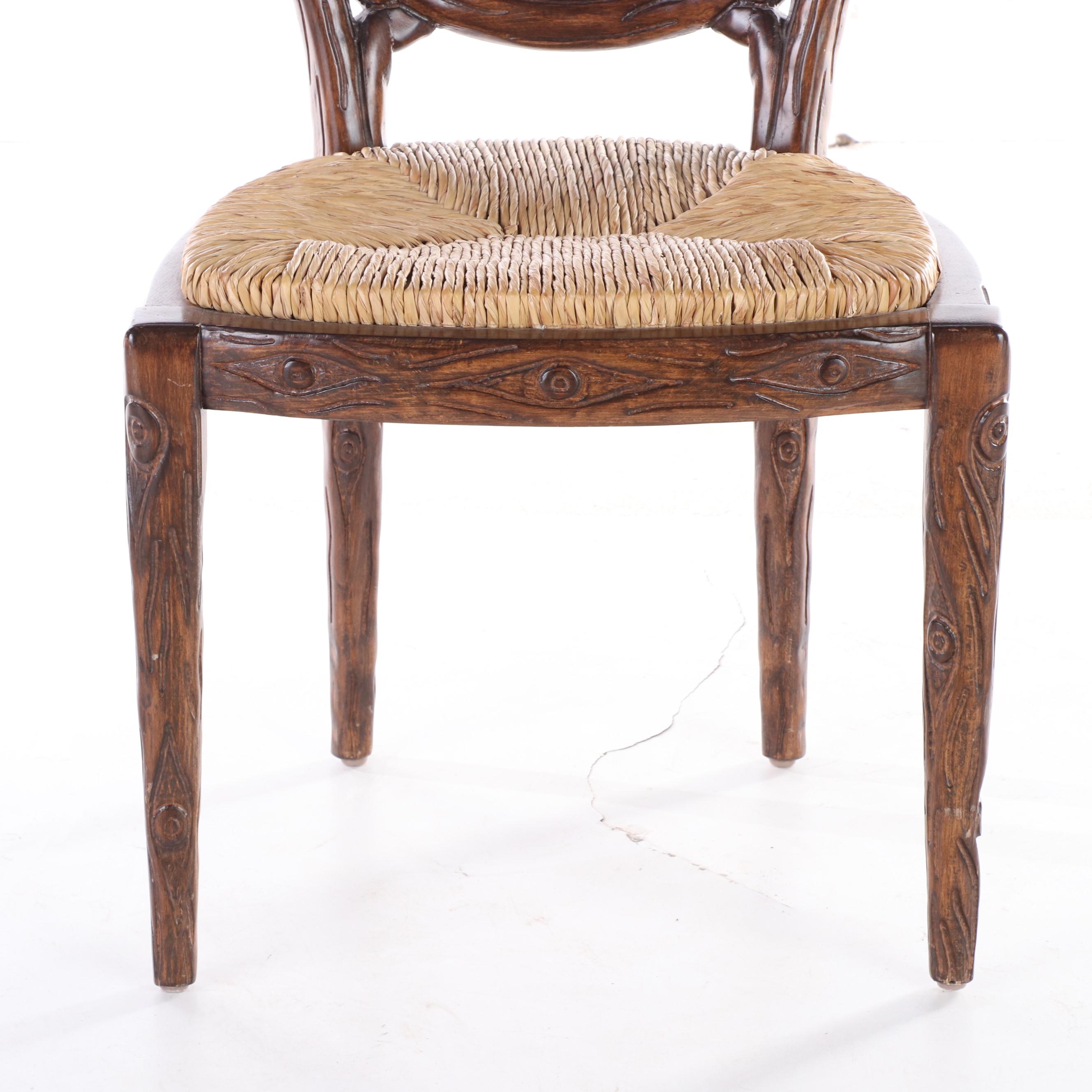 Pair of Carved Beech "Faux Bois" Side Chairs, Manner of McGuire