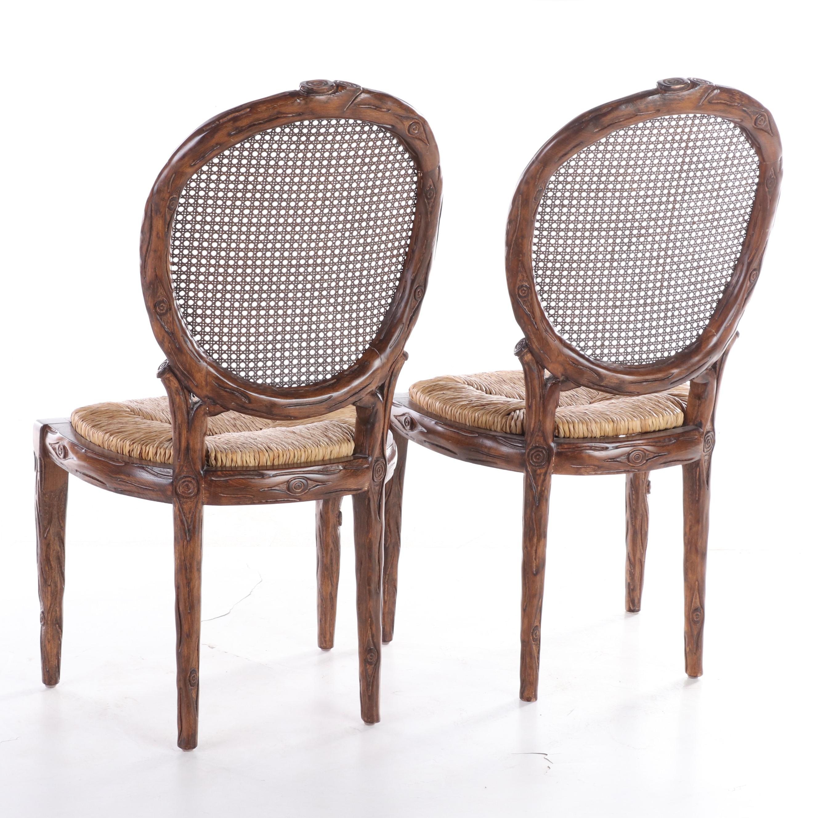 Pair of Carved Beech "Faux Bois" Side Chairs, Manner of McGuire