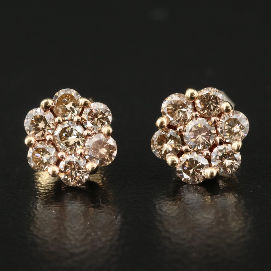 10K 0.86 CTW Diamond Cluster Earrings