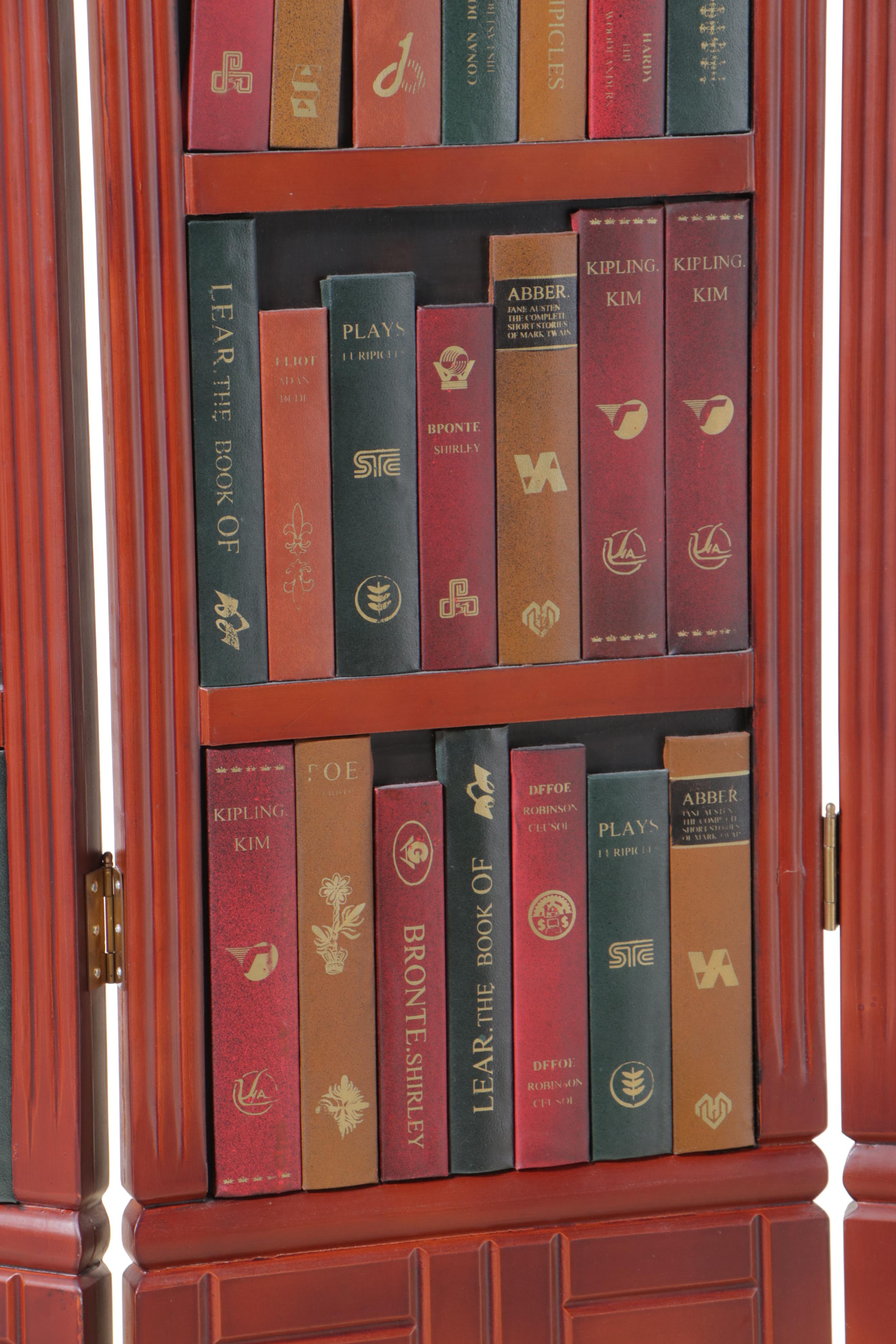 Faux-Bookcase Four-Panel Folding Screen