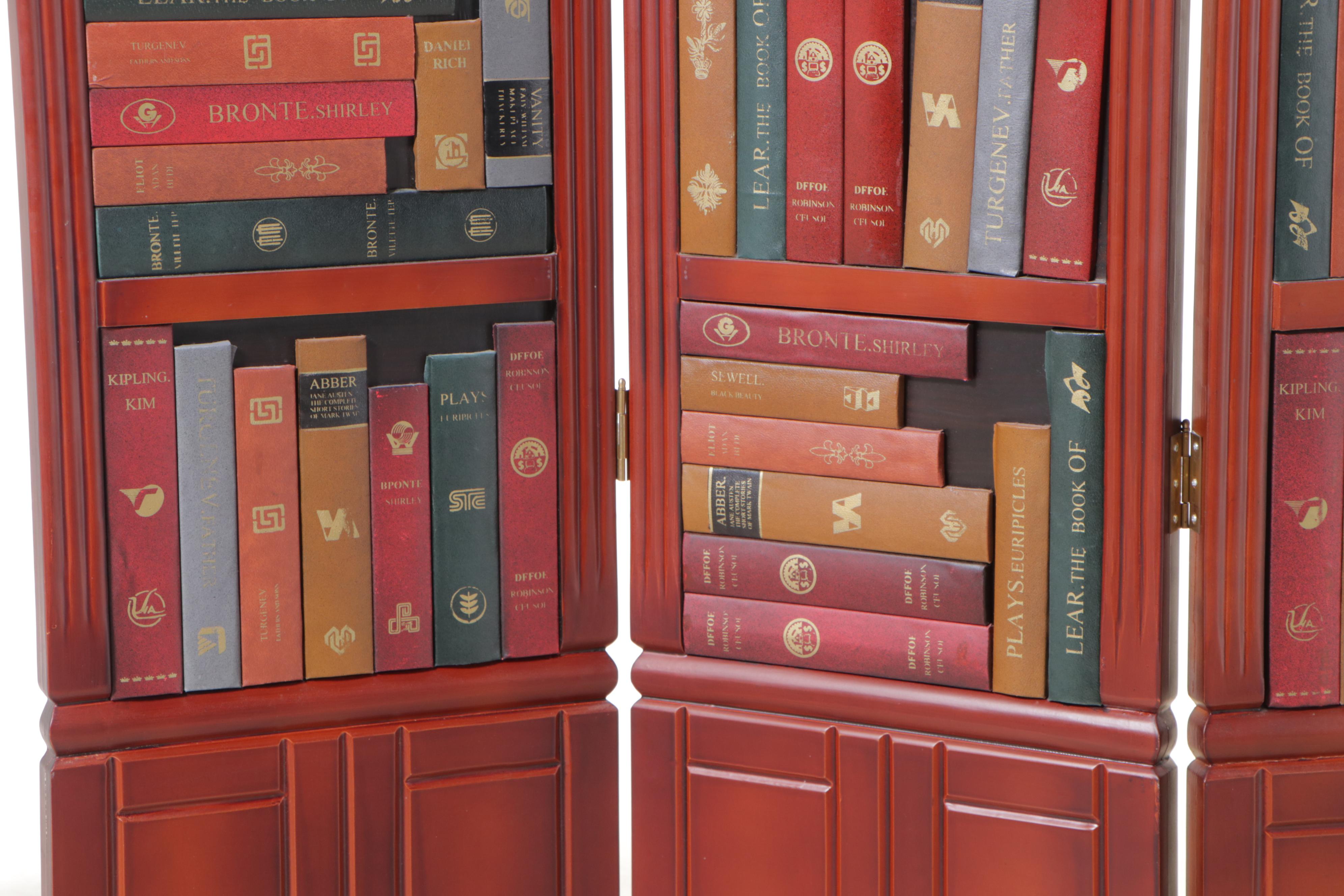 Faux-Bookcase Four-Panel Folding Screen
