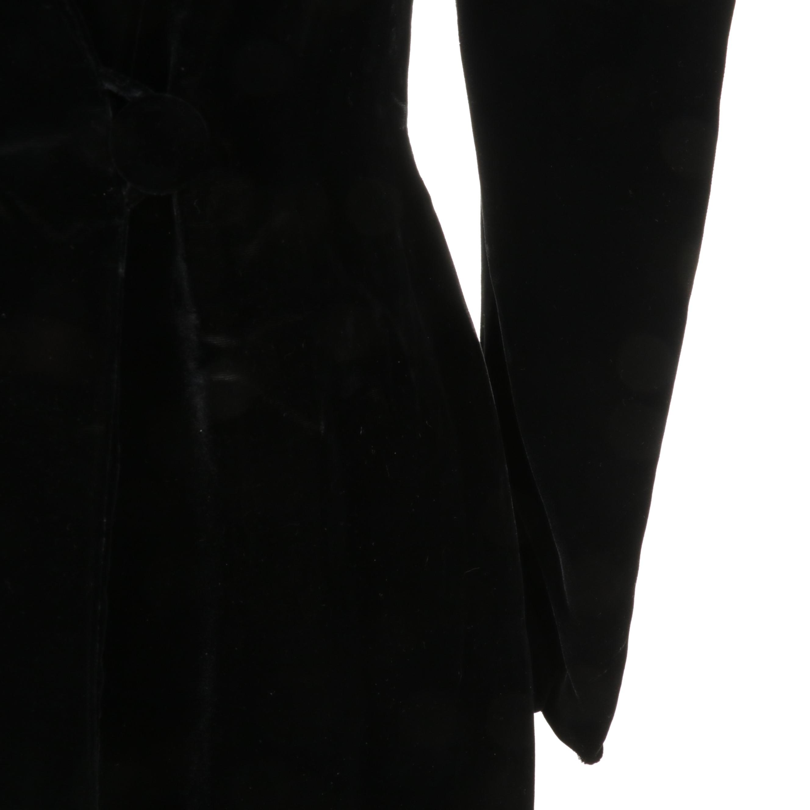 Black Velveteen Hooded Full-Length Opera Coat