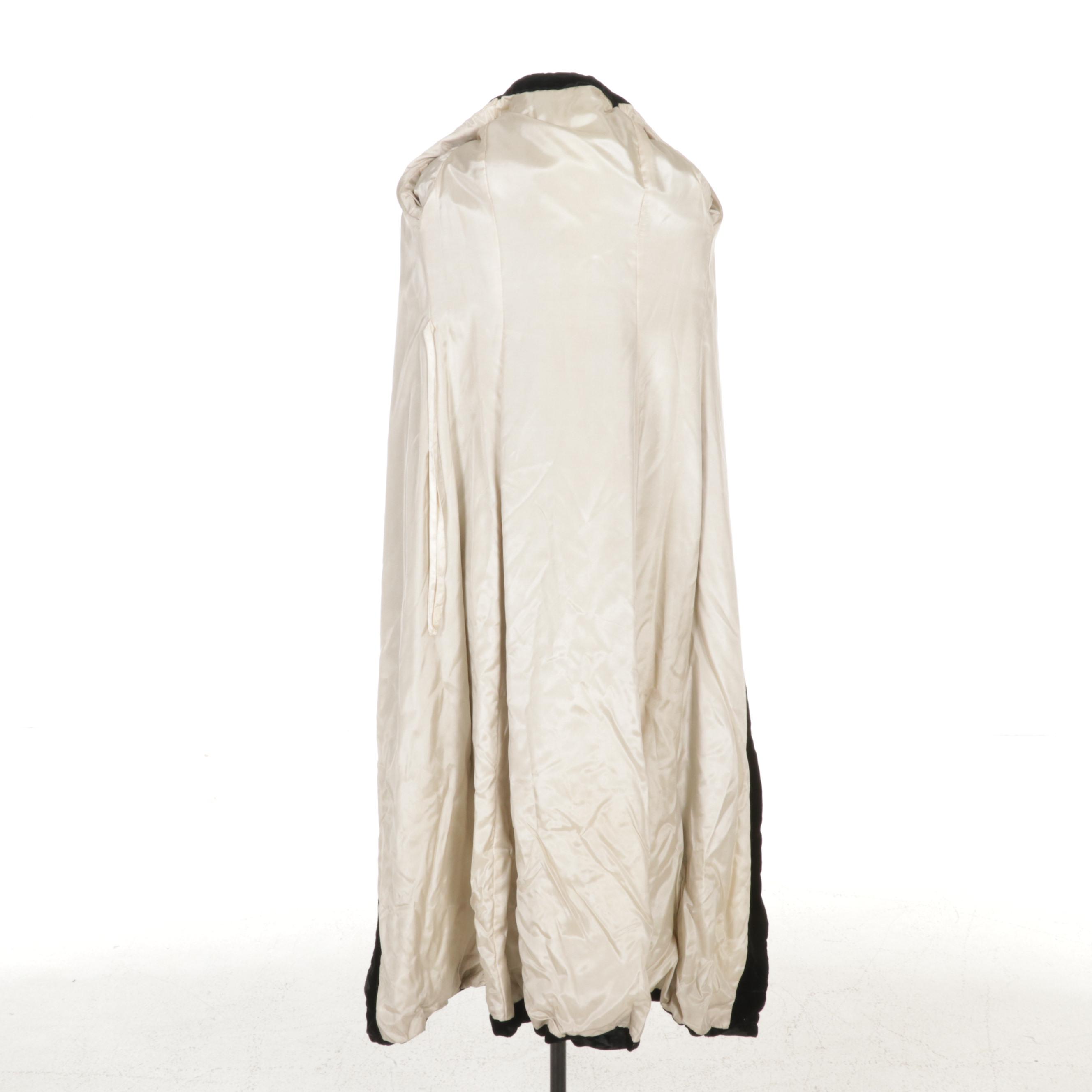 Black Velveteen Hooded Full-Length Opera Coat