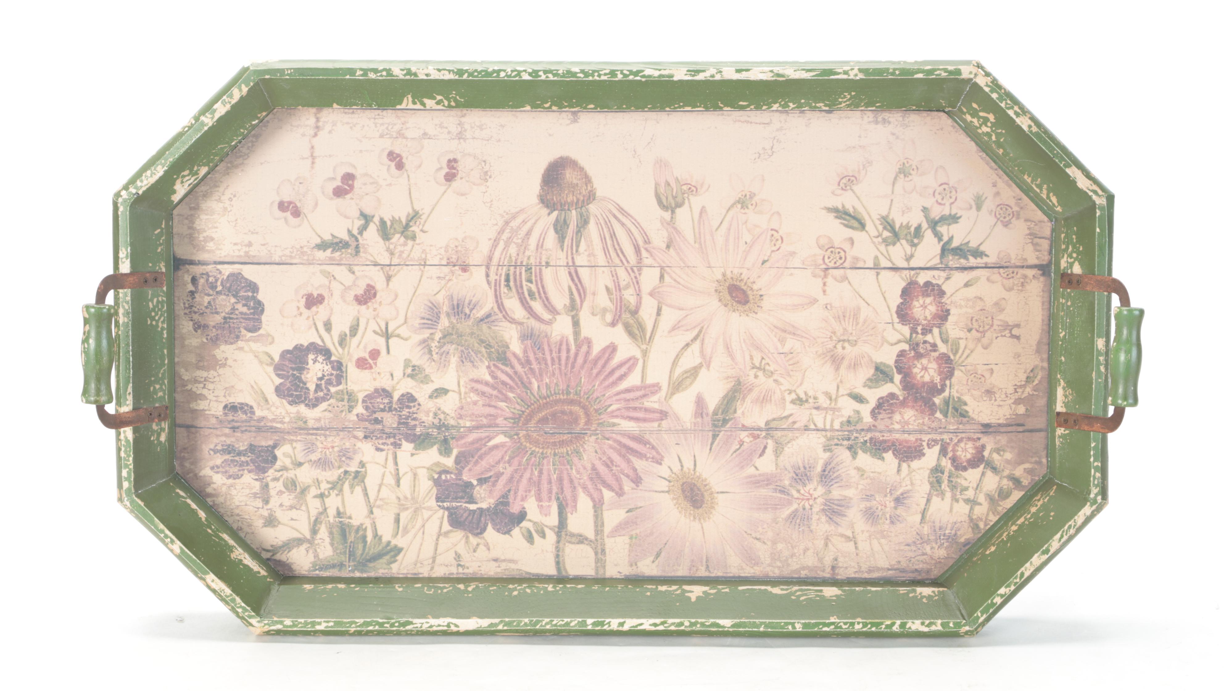 Painted Distressed Wooden Tray with Earthenware Planters