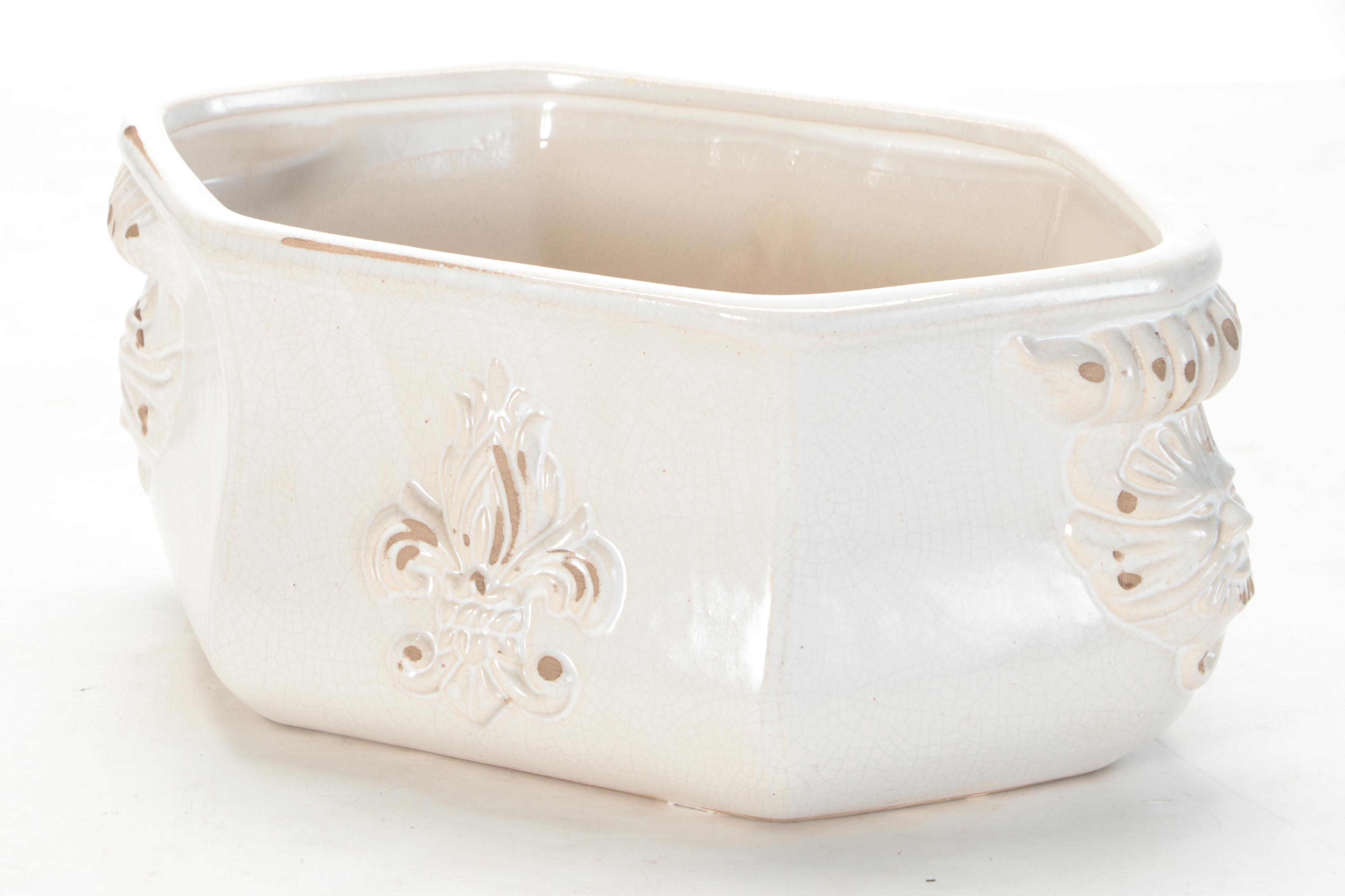 Painted Distressed Wooden Tray with Earthenware Planters