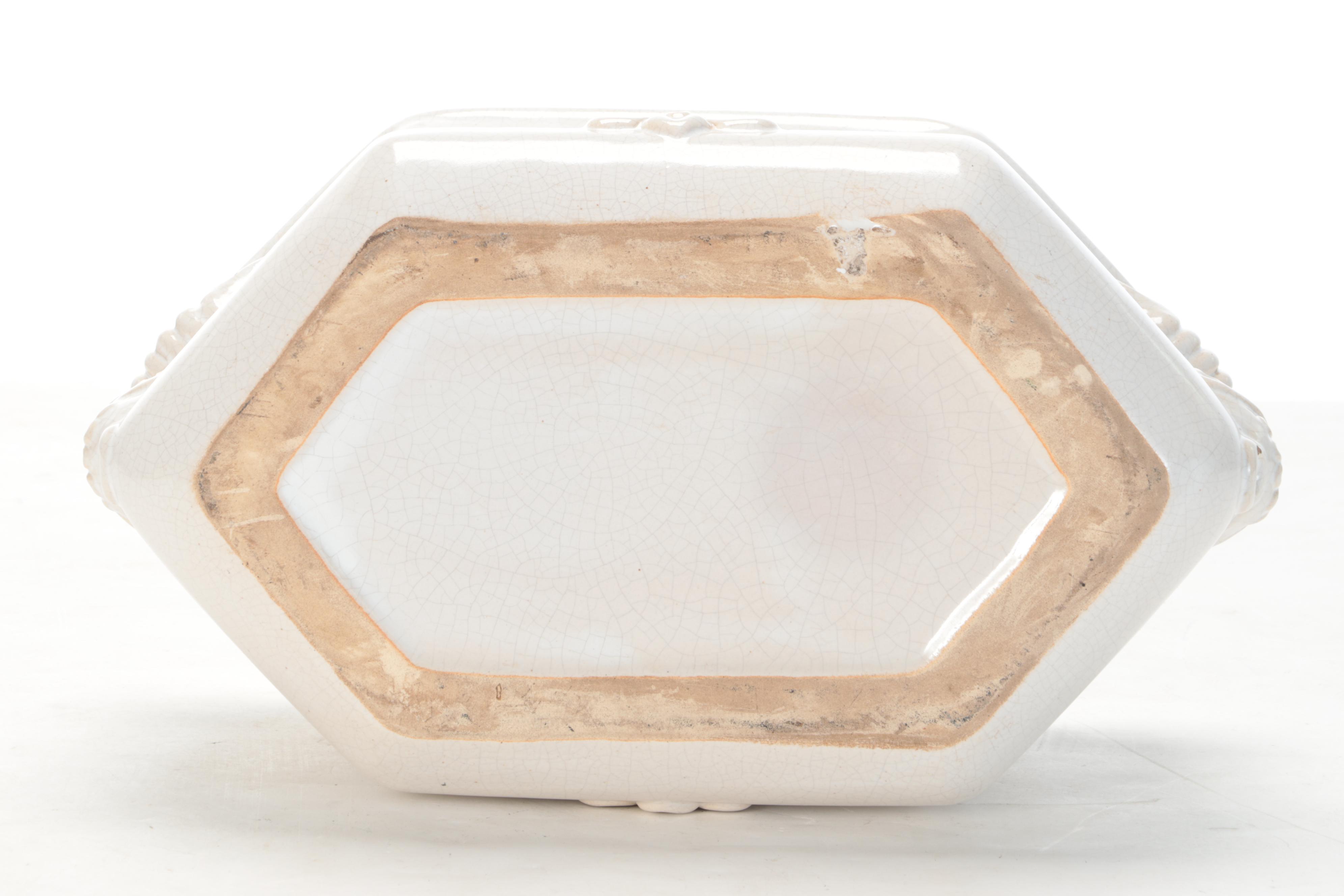 Painted Distressed Wooden Tray with Earthenware Planters