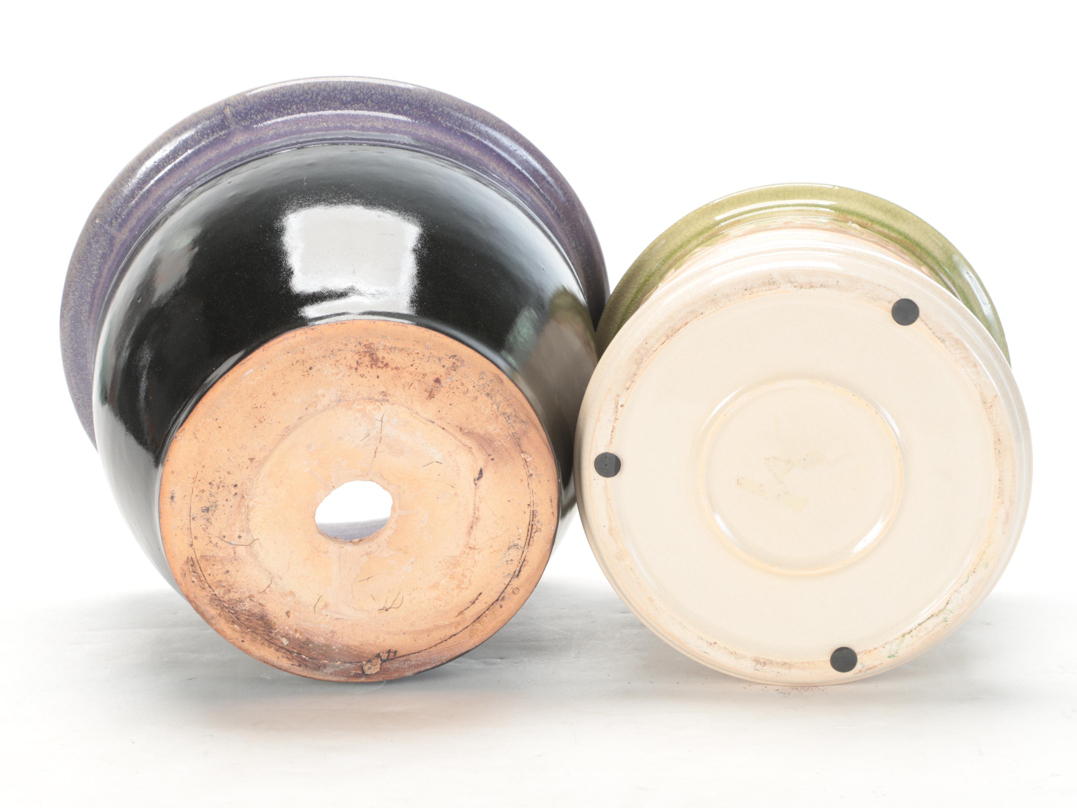 Painted Distressed Wooden Tray with Earthenware Planters