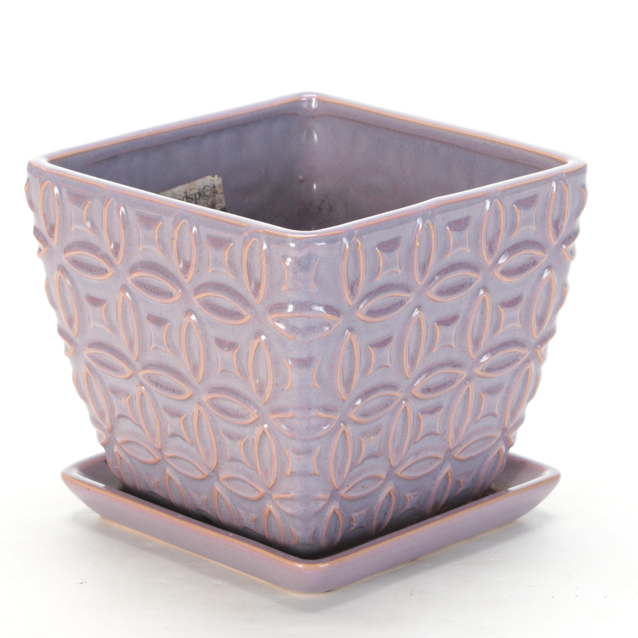 Painted Distressed Wooden Tray with Earthenware Planters