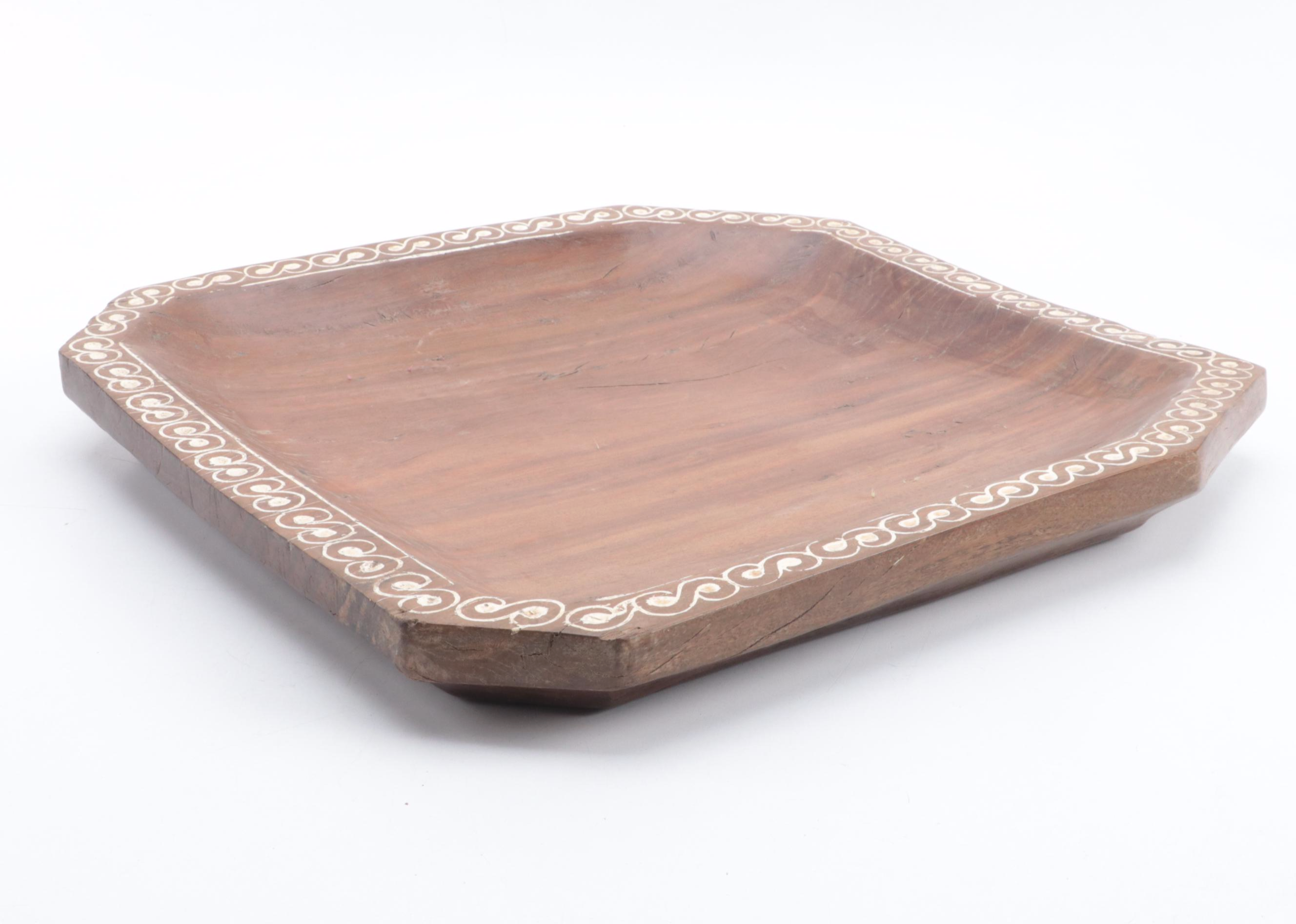 Philippine Maranao Balayong Wood Tray with Painted Border