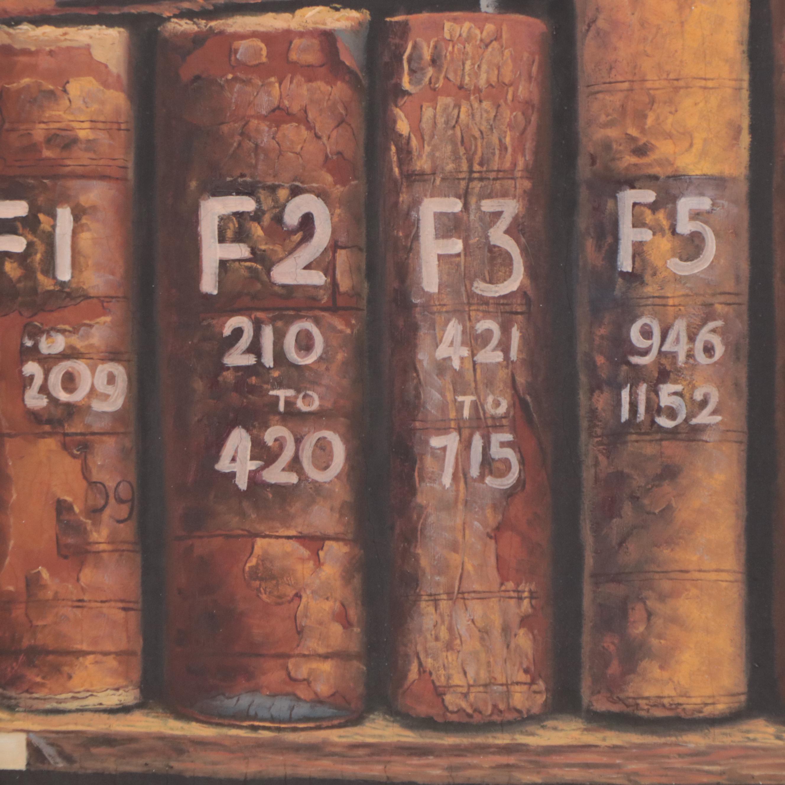 Acrylic Painting of Books on Shelf