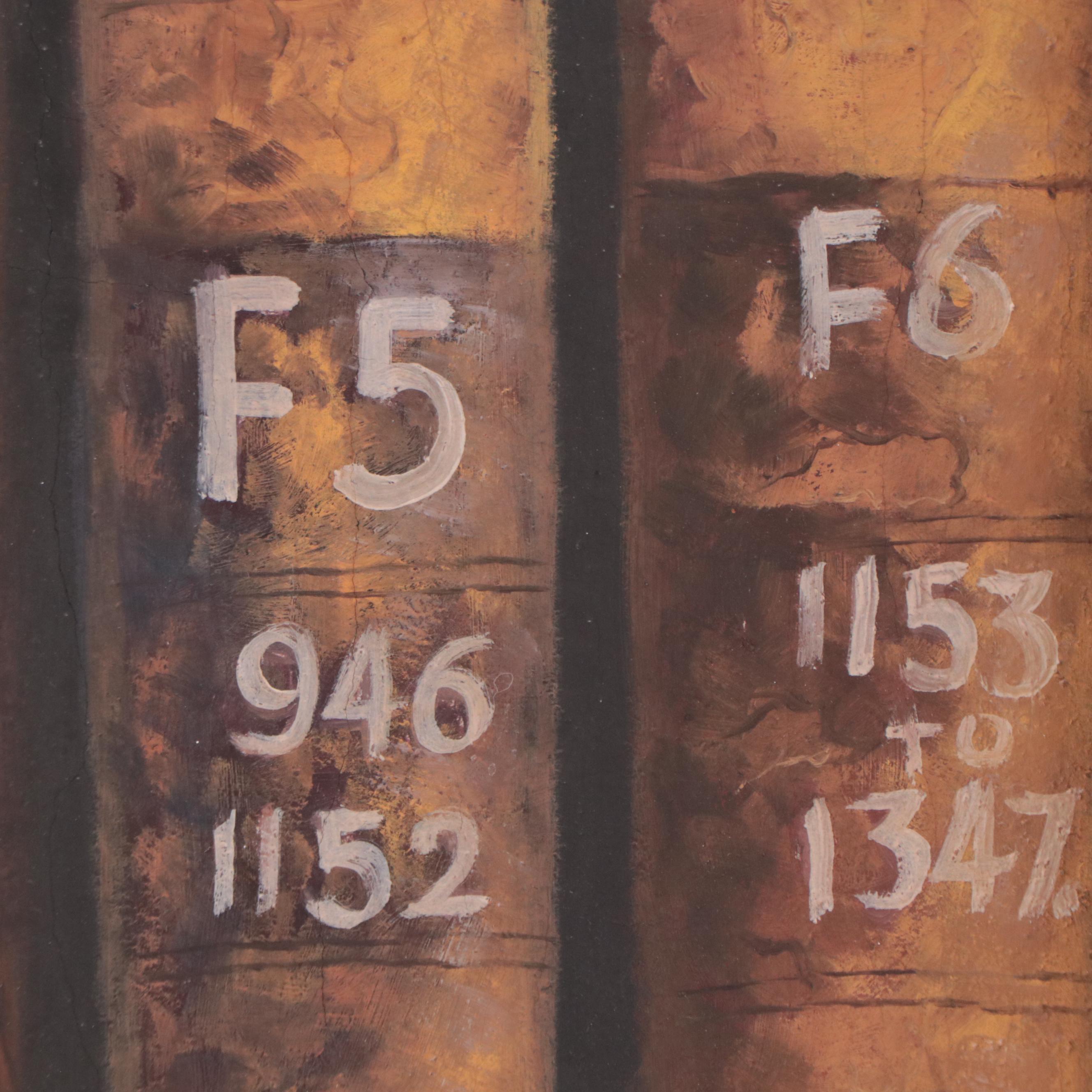 Acrylic Painting of Books on Shelf