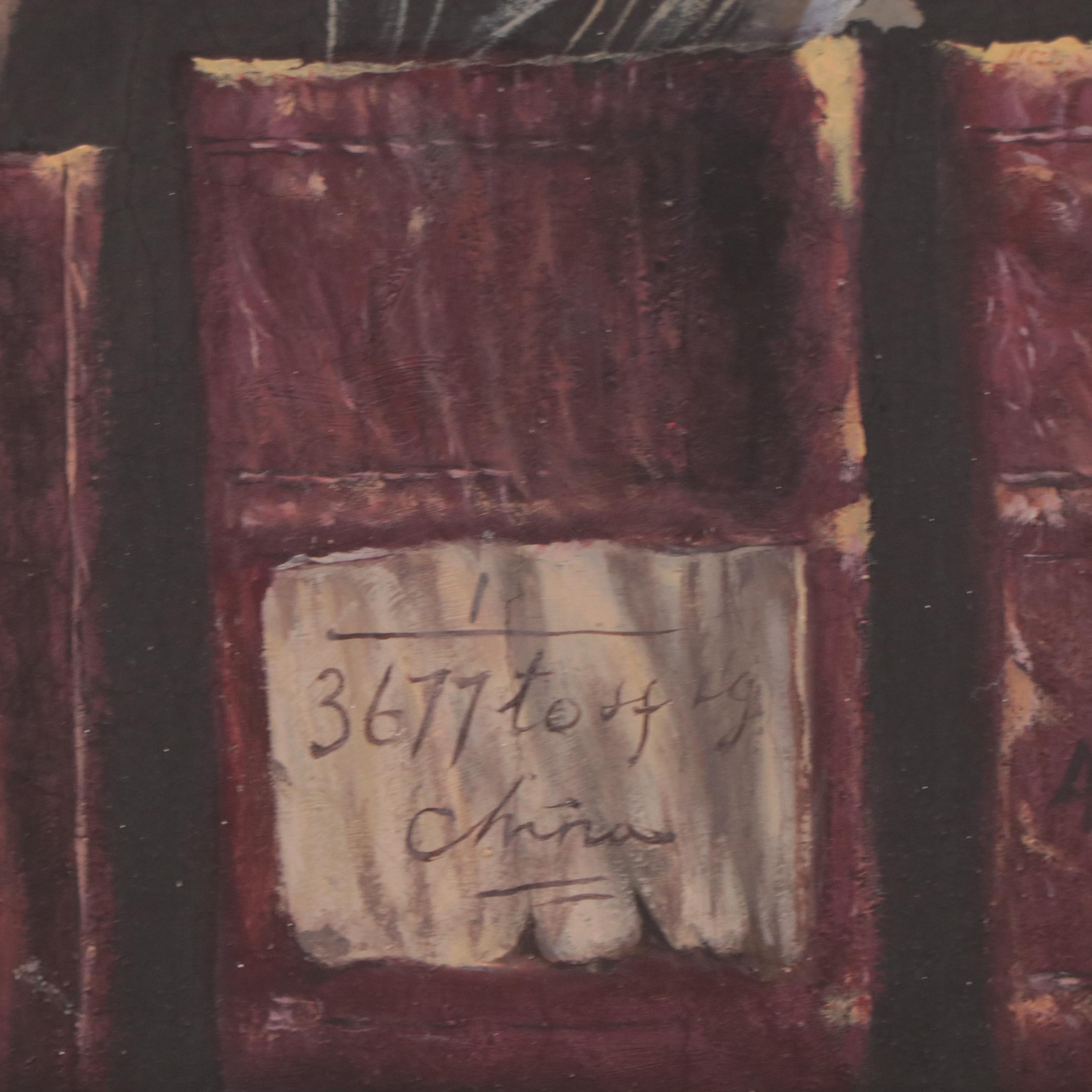 Acrylic Painting of Books on Shelf
