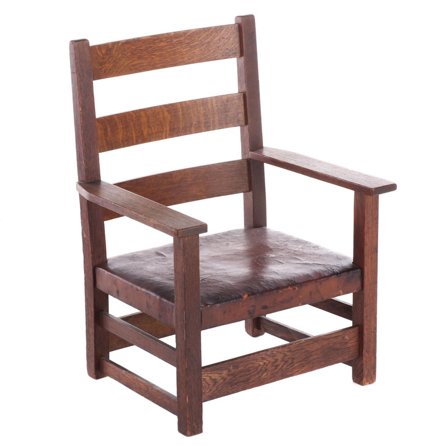 Gustav Stickley Arts and Crafts Oak Child's Armchair, Early 20th Century