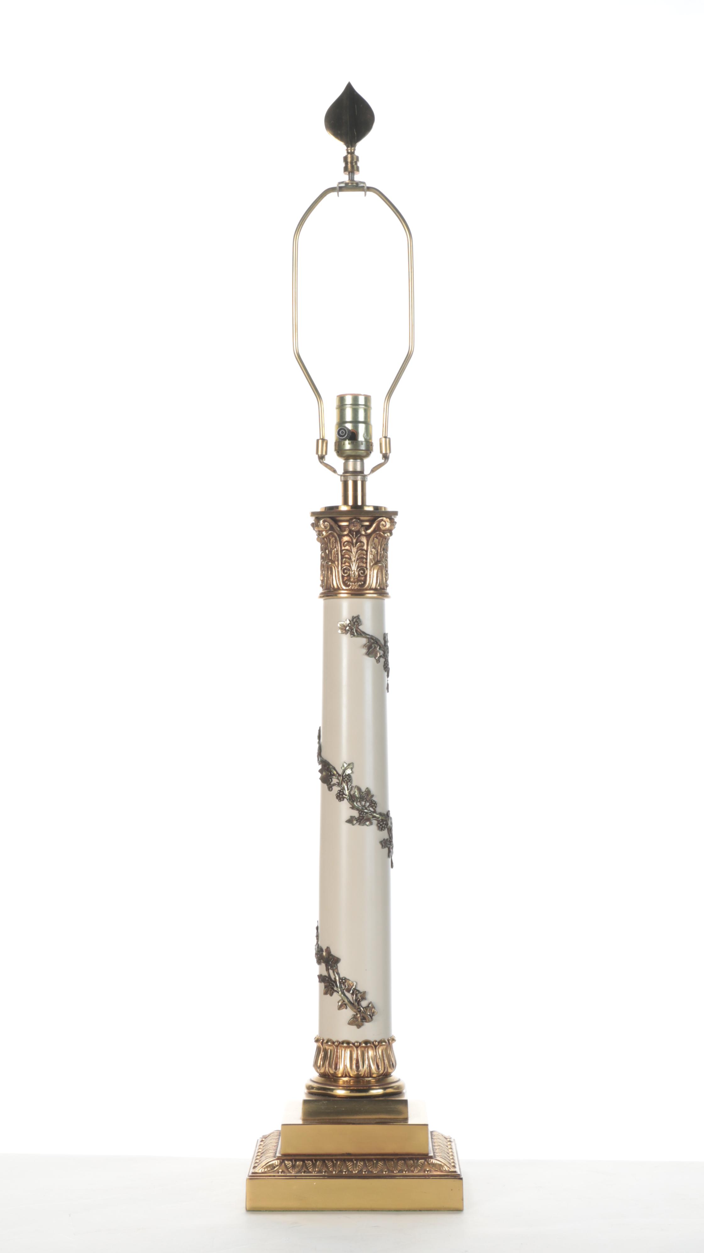 Neoclassical Style Metal Grape Vine Wrapped Pillar Style Lamp, Mid-20th Century