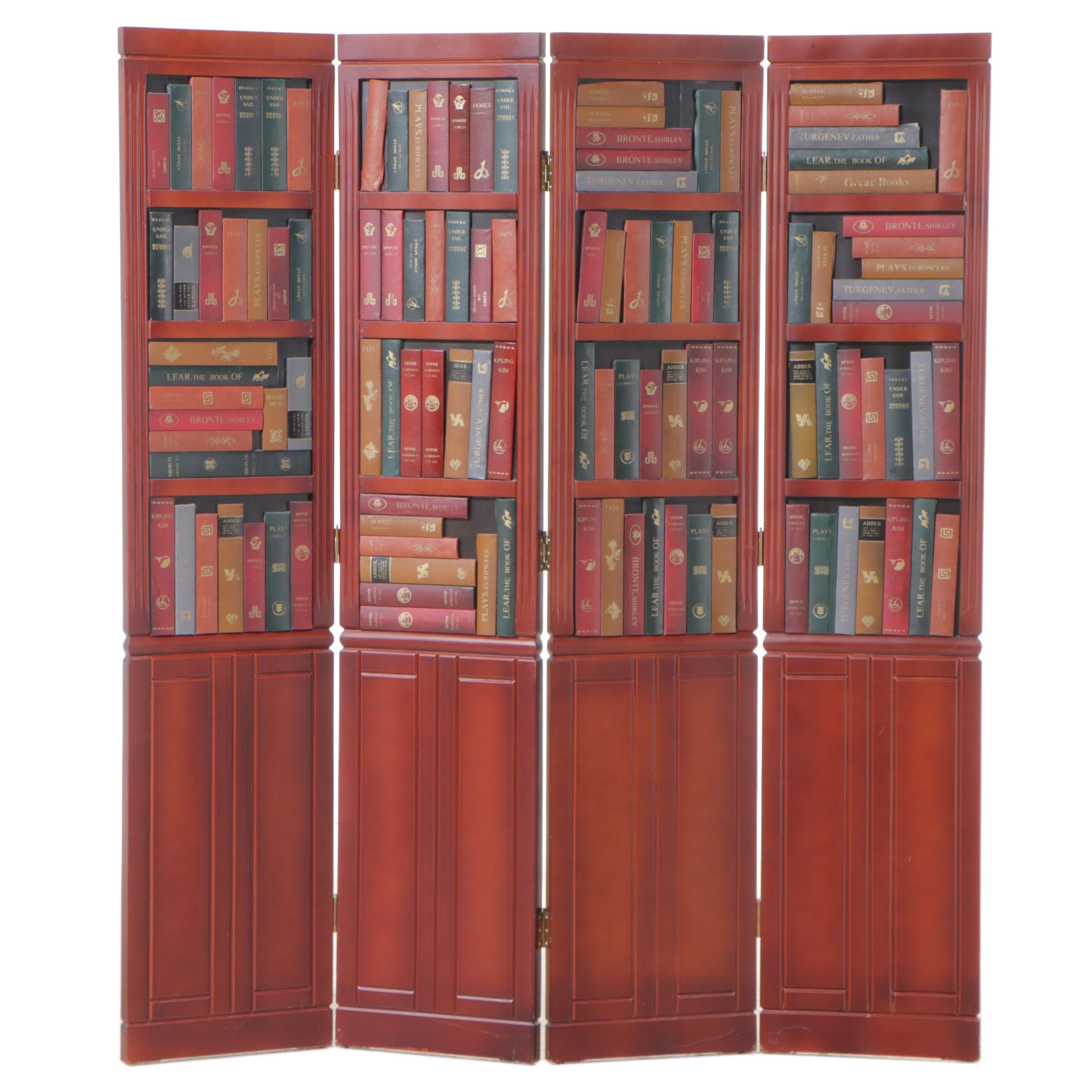 Faux-Bookcase Four-Panel Folding Screen