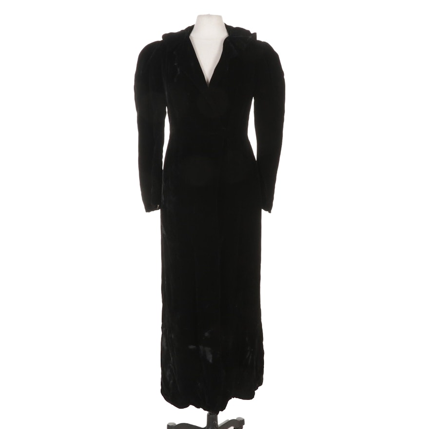 Black Velveteen Hooded Full-Length Opera Coat
