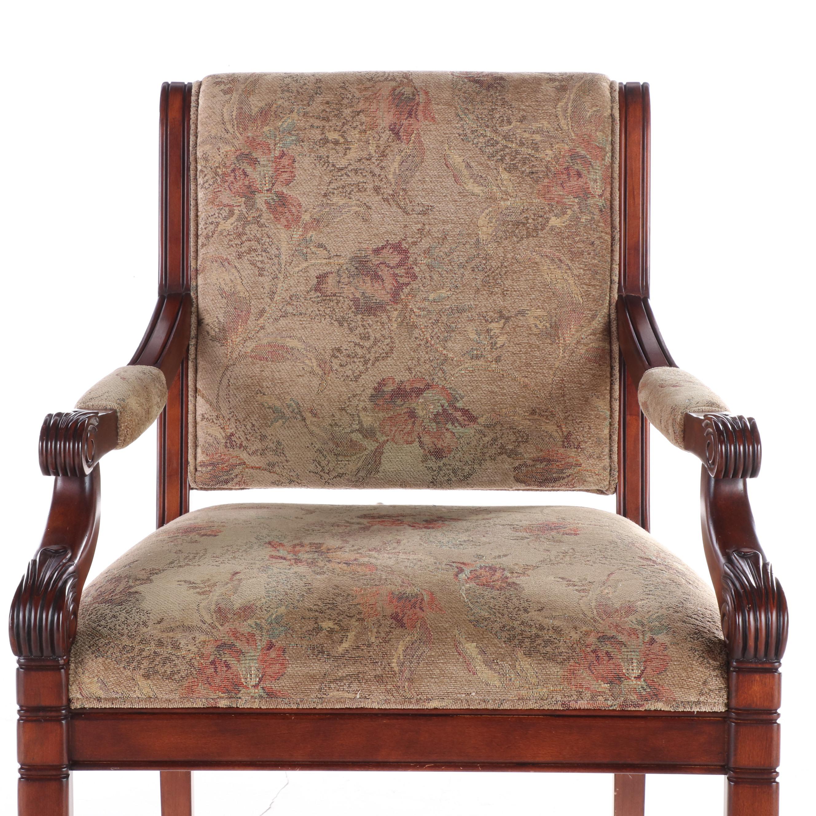 Sam Moore Furniture Neoclassical Style Hardwood and Custom-Upholstered Fauteuil