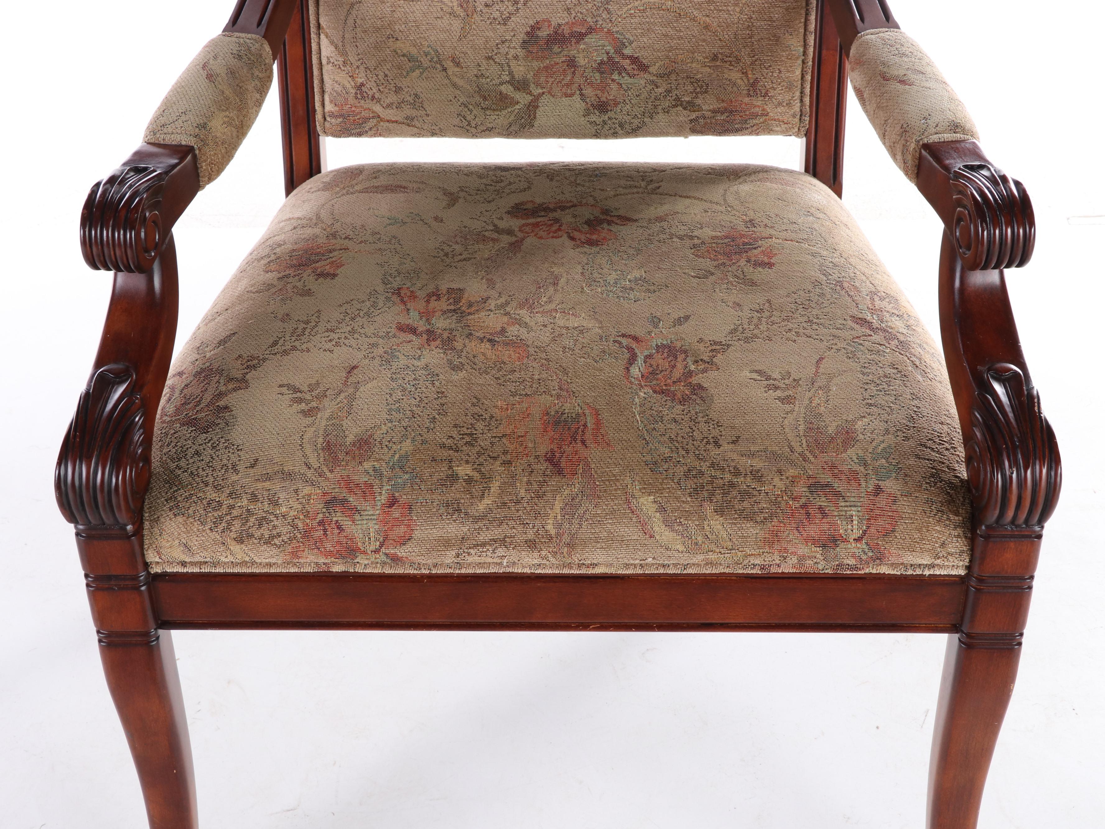 Sam Moore Furniture Neoclassical Style Hardwood and Custom-Upholstered Fauteuil