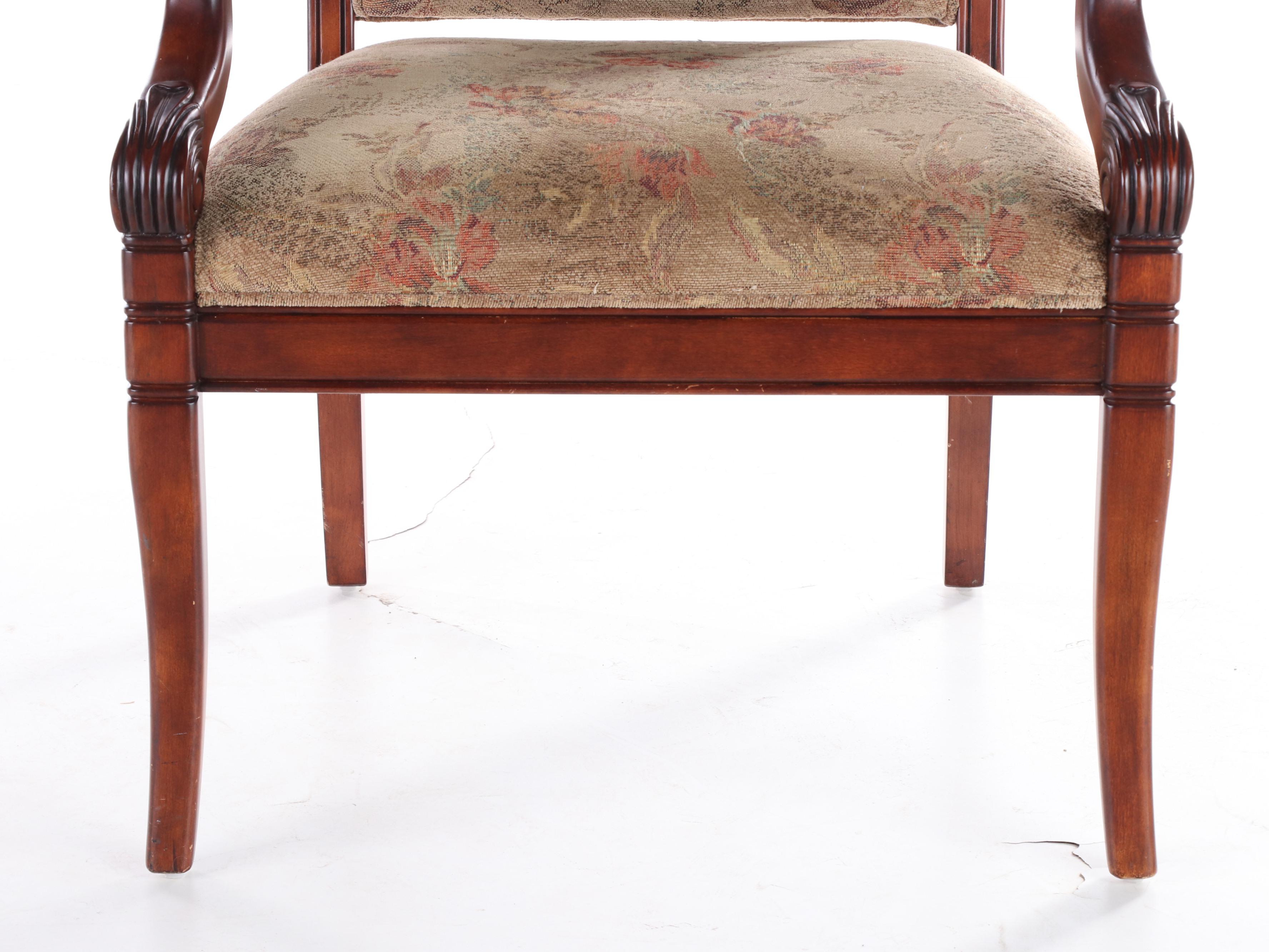 Sam Moore Furniture Neoclassical Style Hardwood and Custom-Upholstered Fauteuil