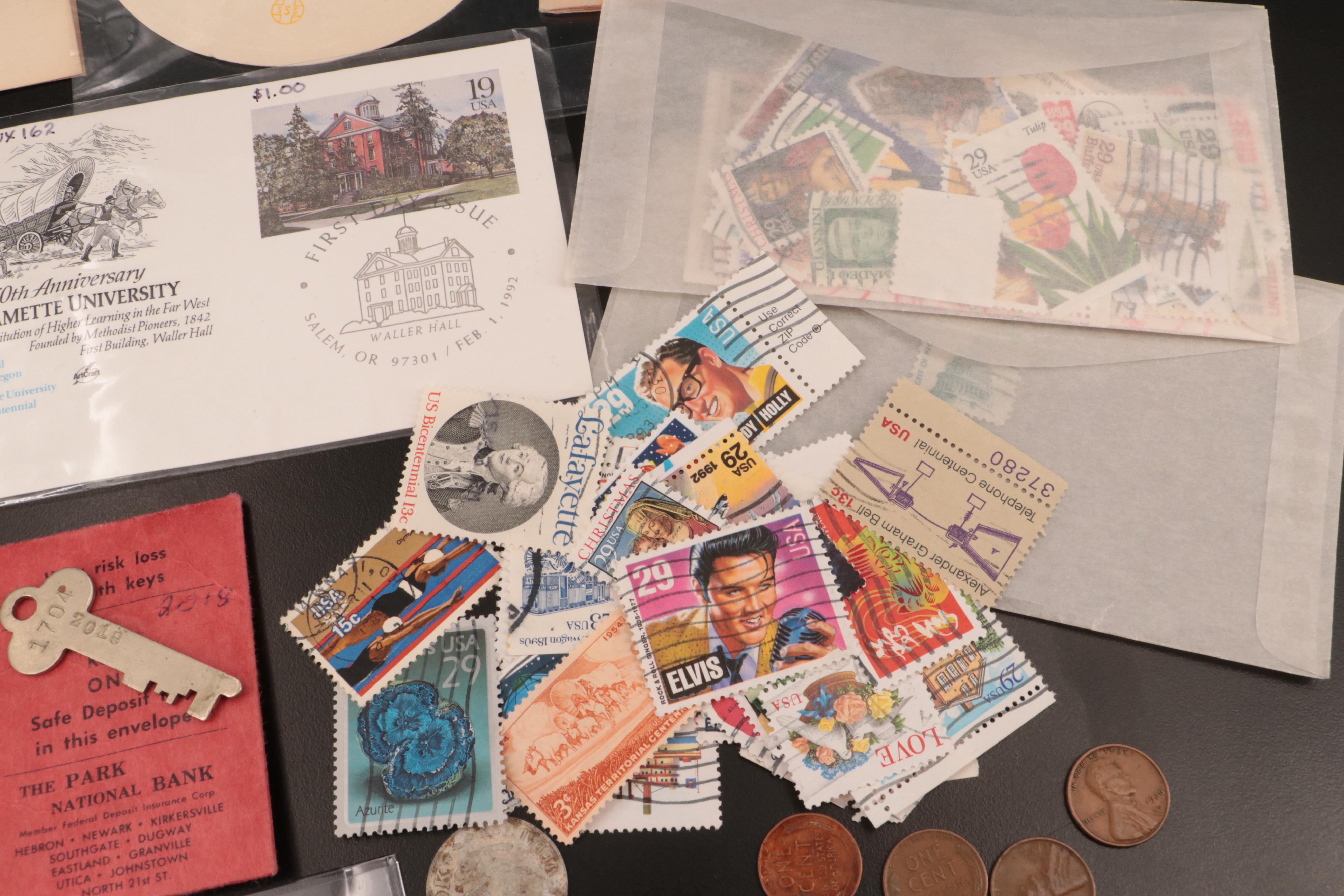 Sixteen Coins, Postage Stamps, and Other Ephemera