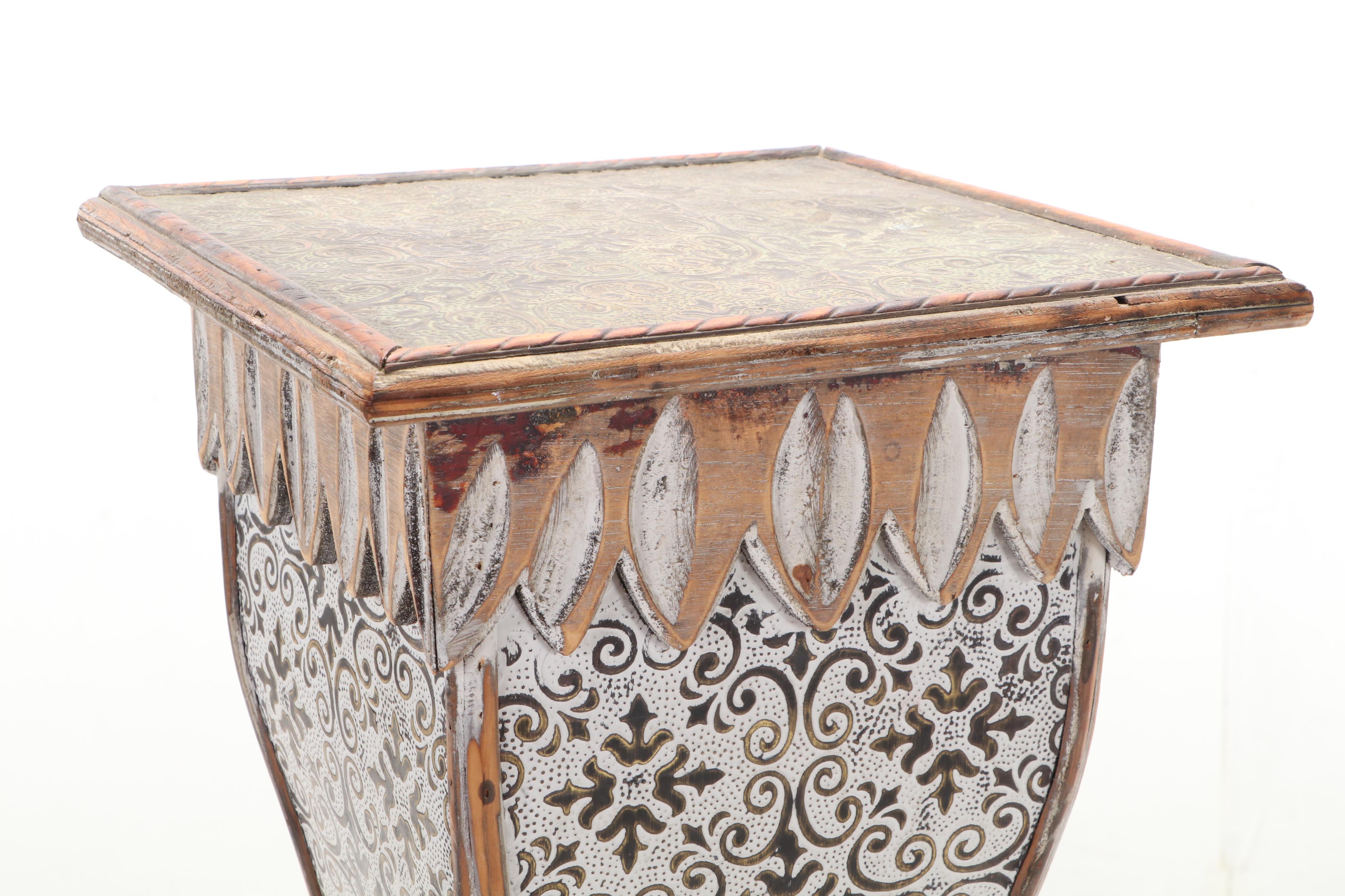 Philippine Carved Wood and Pressed Metal Pedestal Table, 20th Century