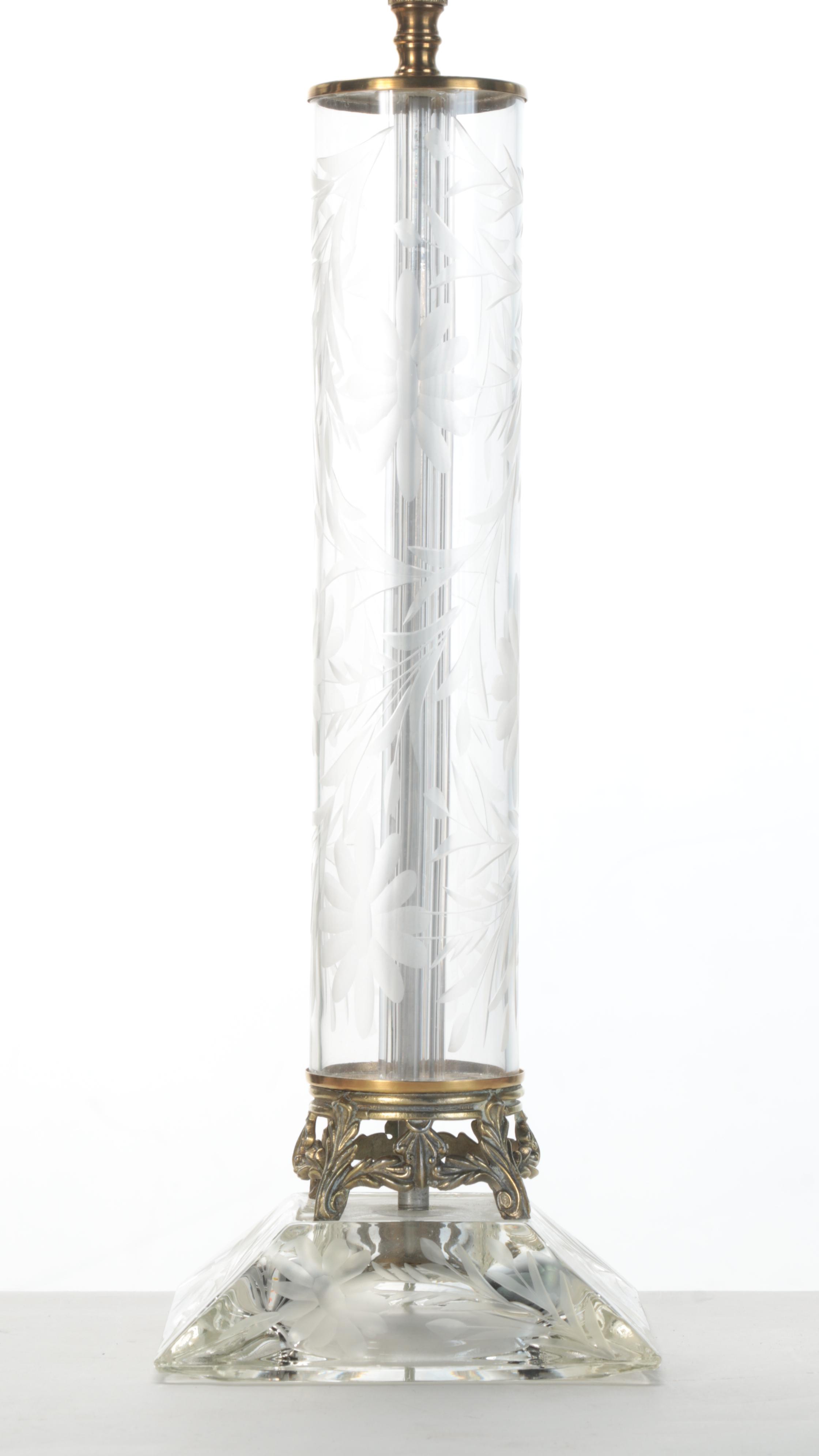 Etched Glass, Brass and Marble Table Lamps, Mid to Late 20th Century