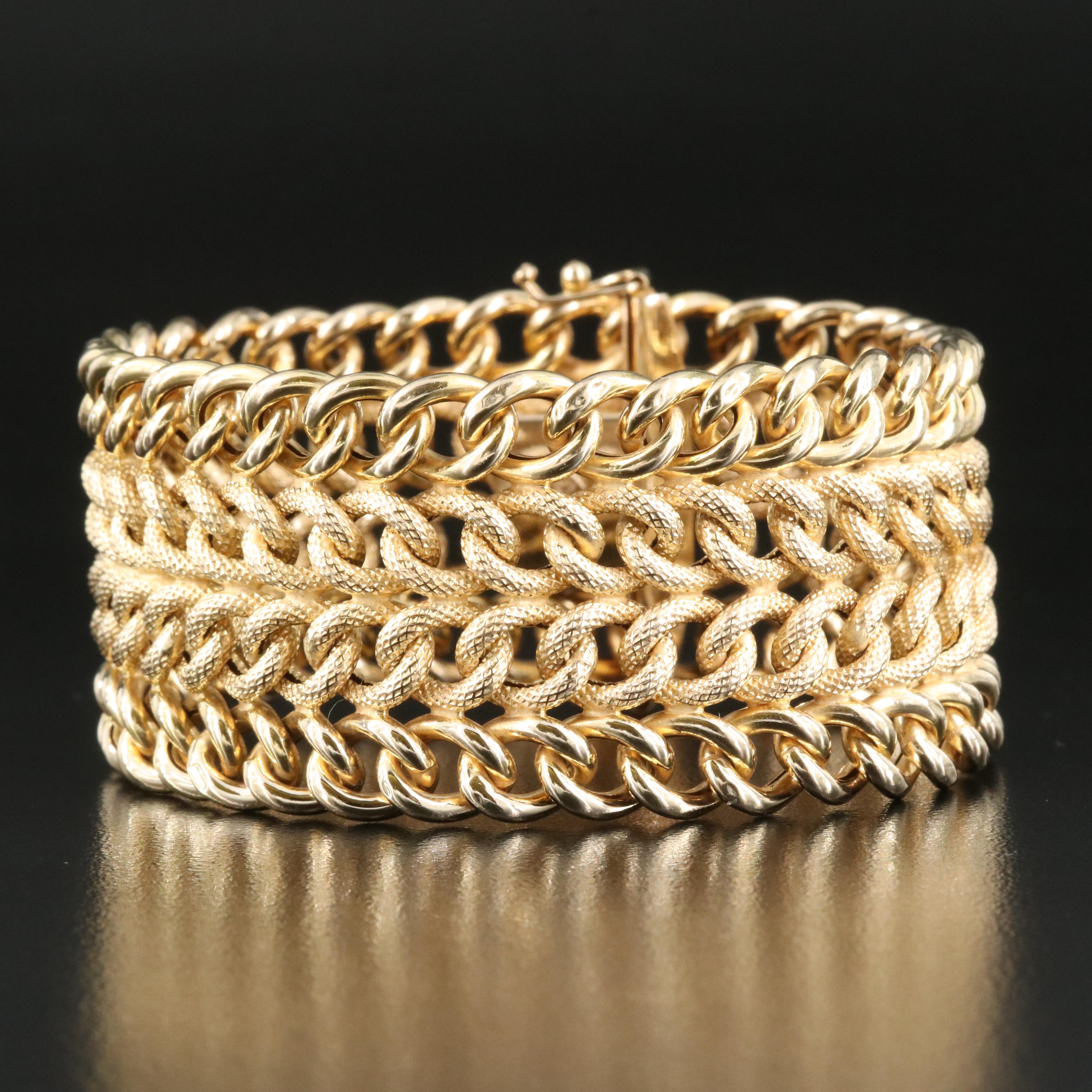 Italian 14K Wide Multi-Row Curb Chain Bracelet