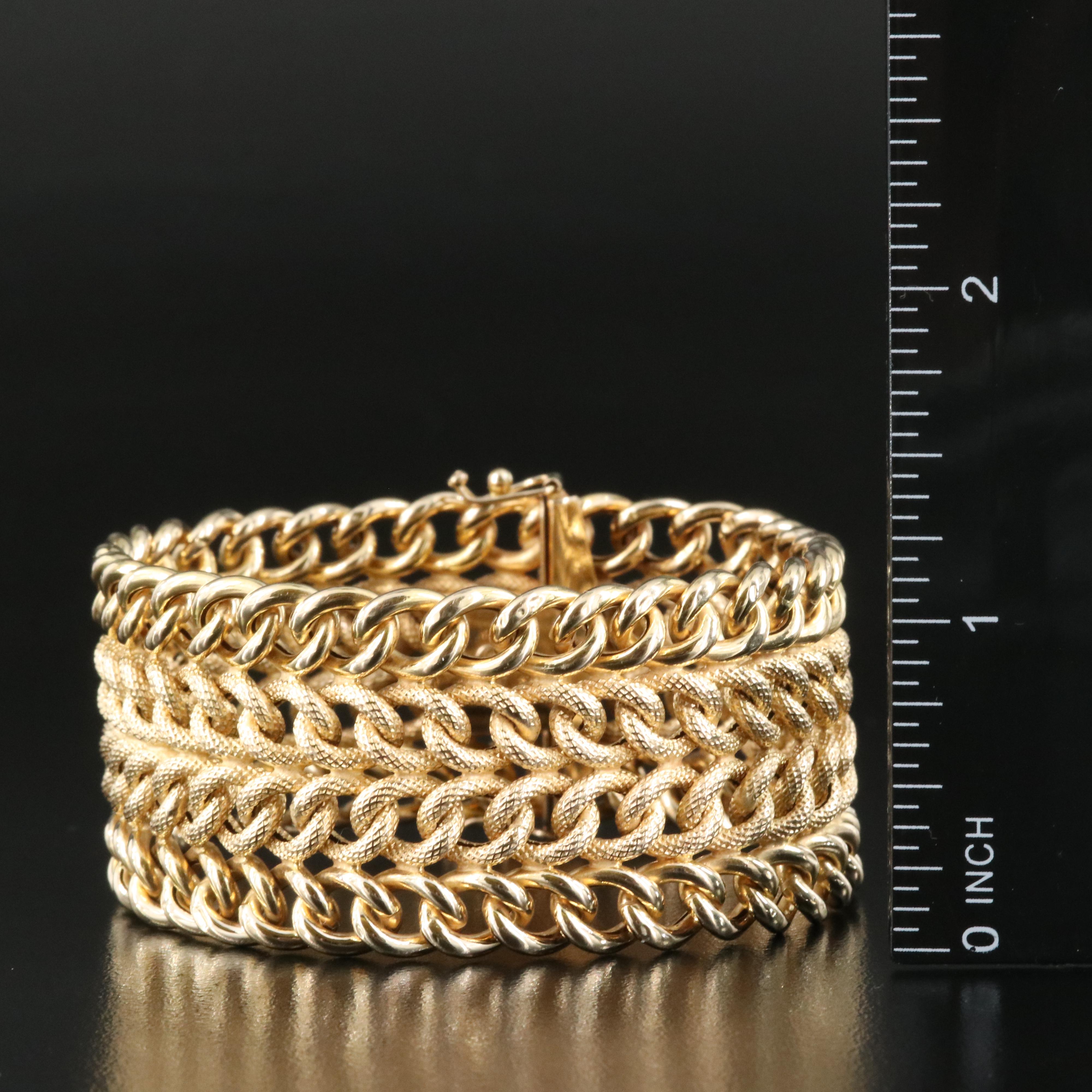 Italian 14K Wide Multi-Row Curb Chain Bracelet