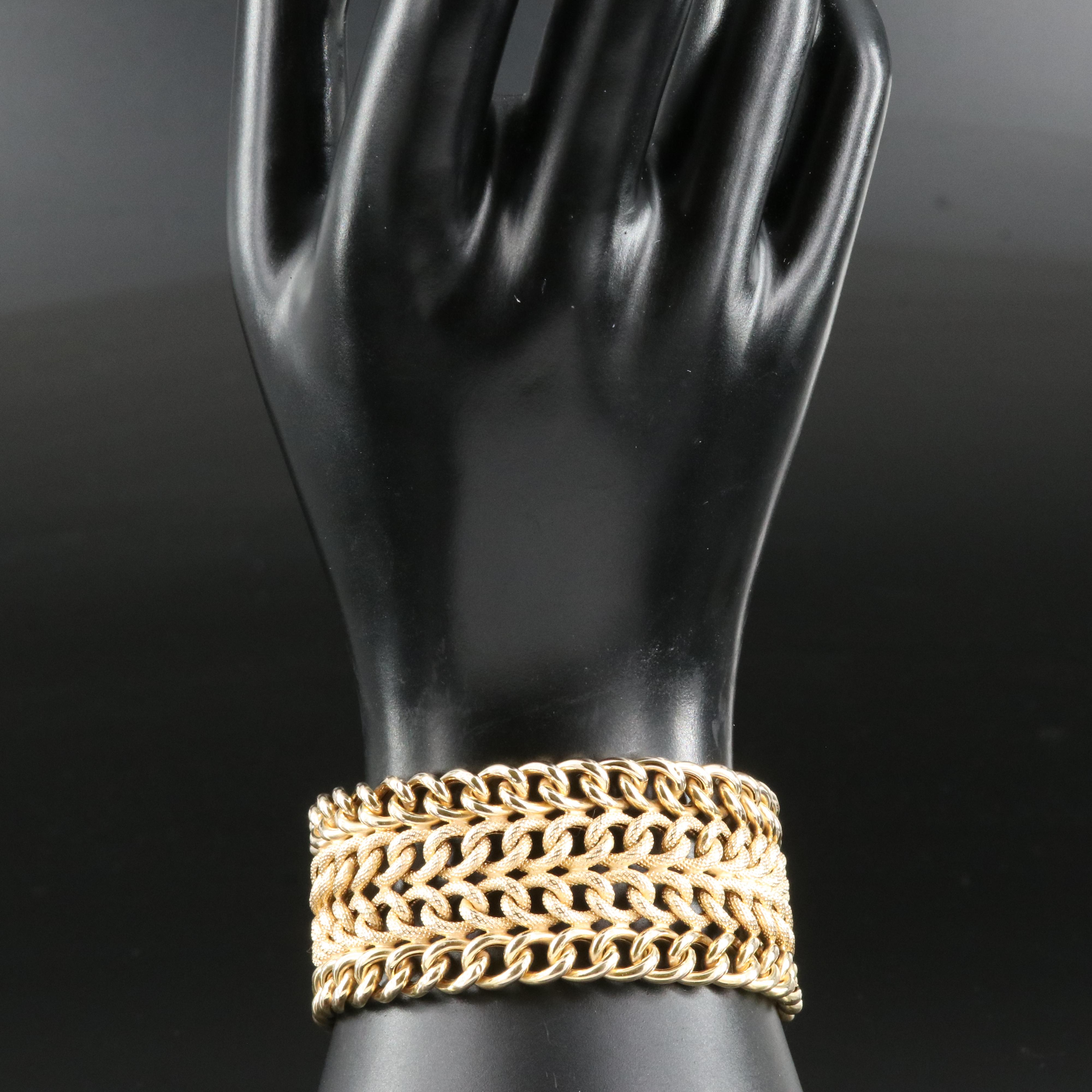 Italian 14K Wide Multi-Row Curb Chain Bracelet