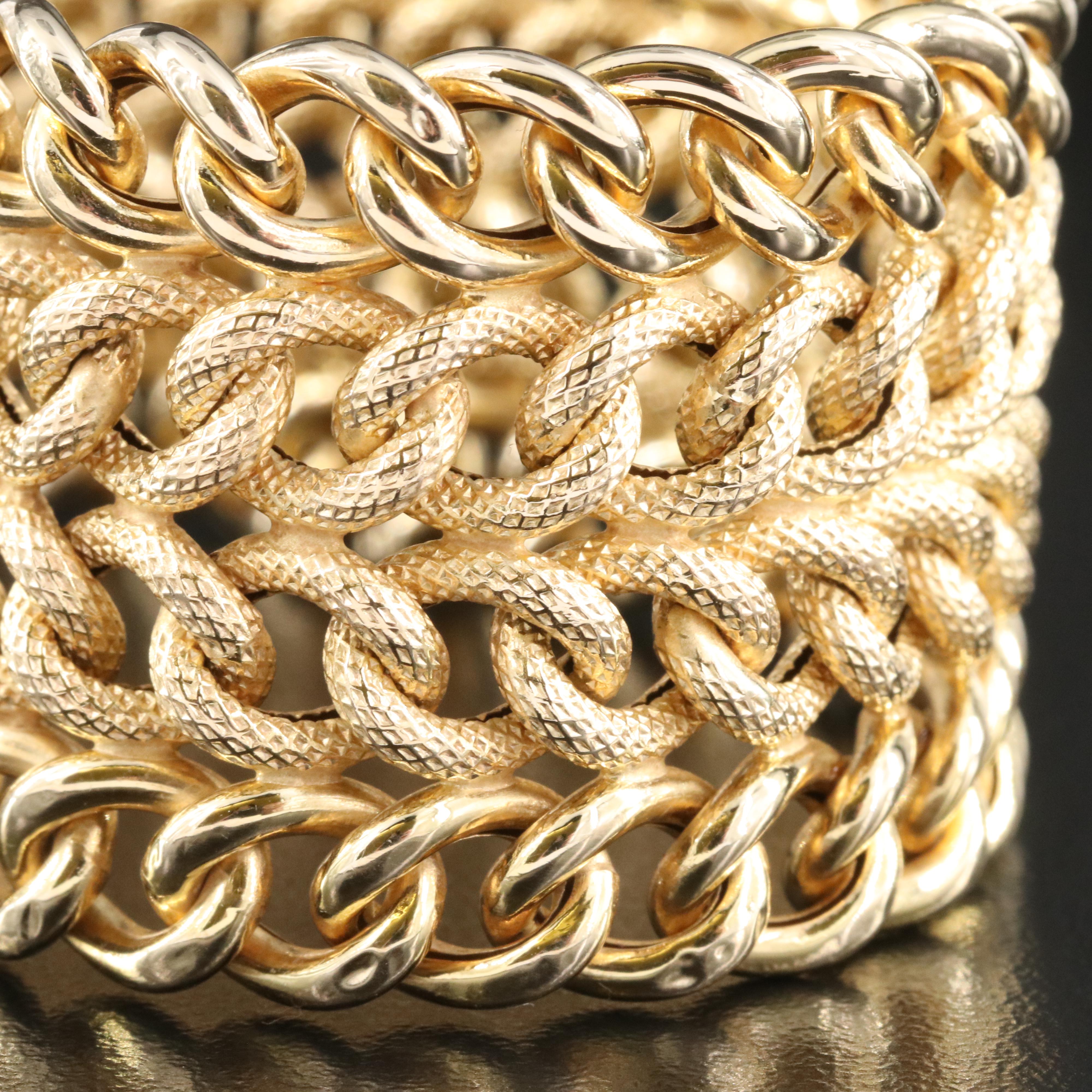 Italian 14K Wide Multi-Row Curb Chain Bracelet