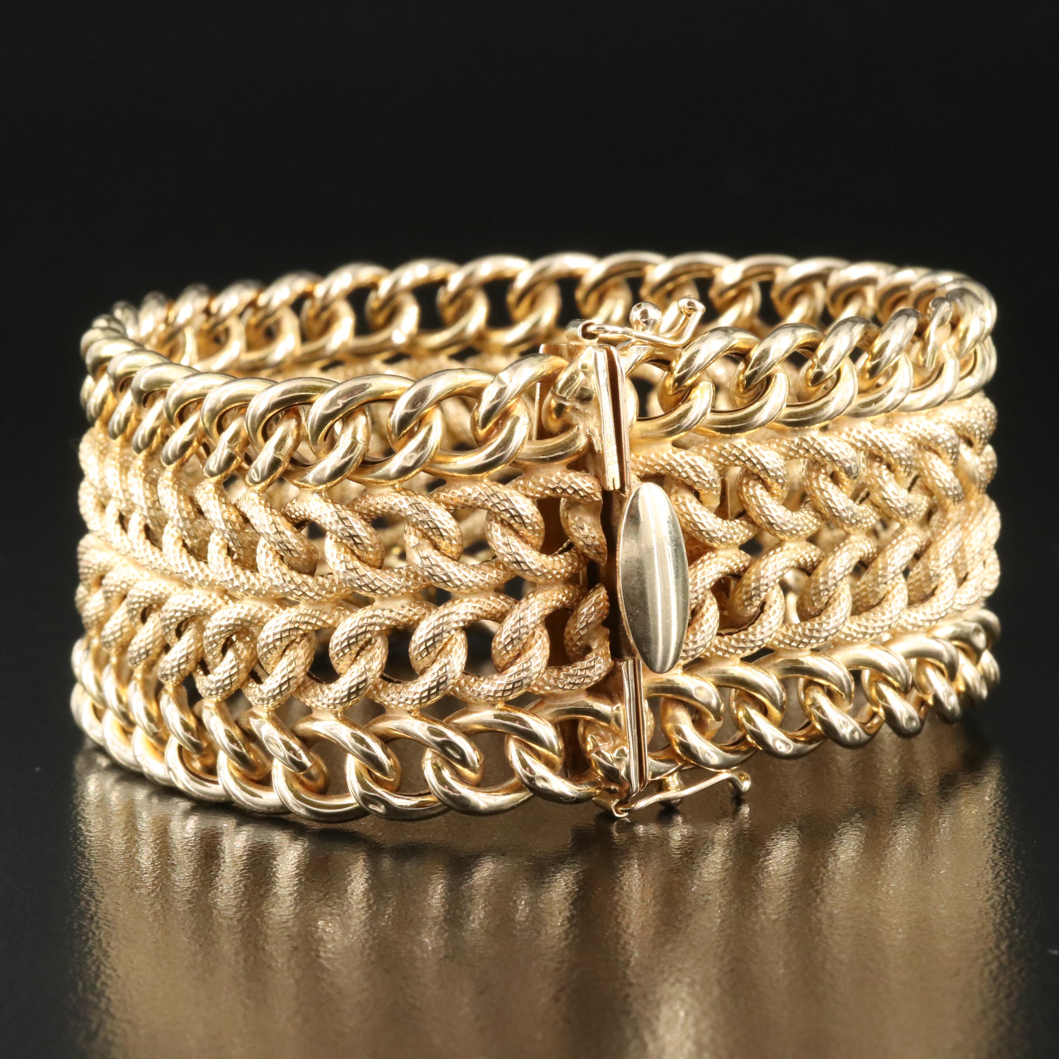 Italian 14K Wide Multi-Row Curb Chain Bracelet