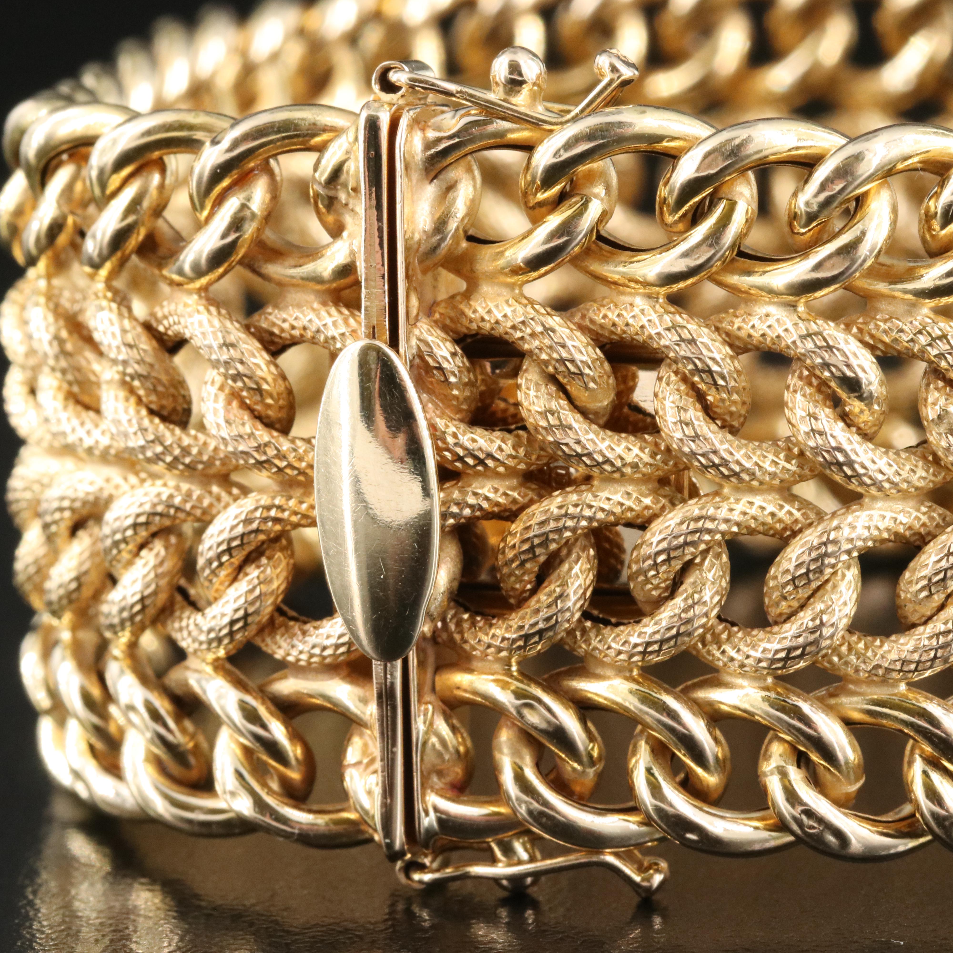 Italian 14K Wide Multi-Row Curb Chain Bracelet