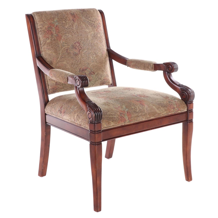 Sam Moore Furniture Neoclassical Style Hardwood and Custom-Upholstered Fauteuil