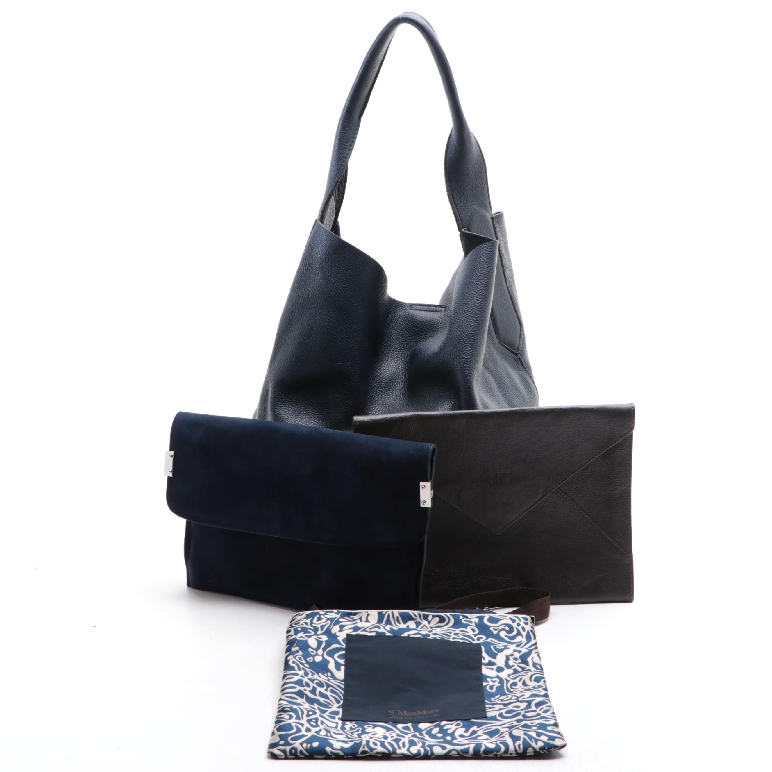 Stuart Weitzman Clutch in Navy Suede, 'S MaxMara Crossbody, and Leather Hobo Bag