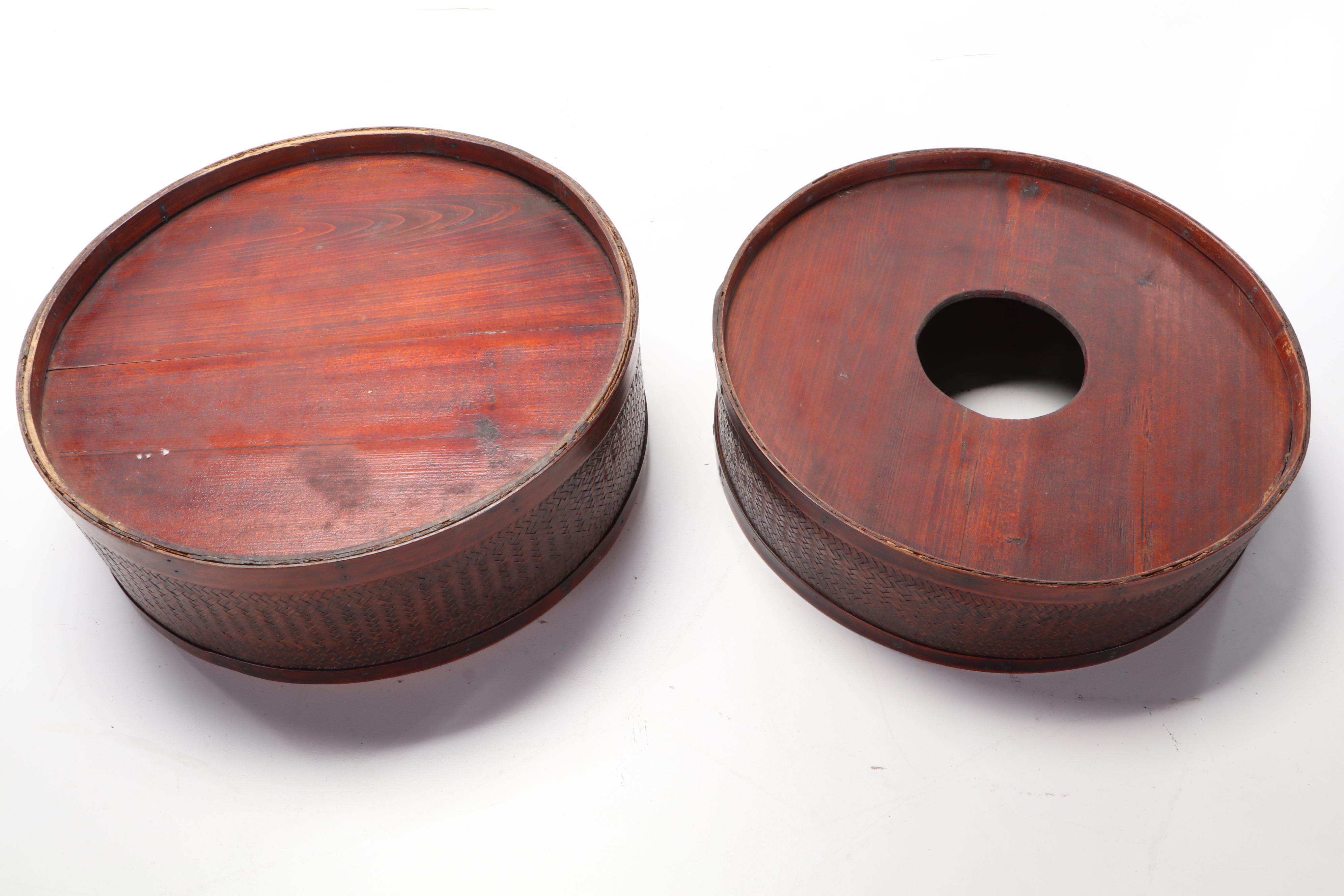 Chinese Woven Bamboo and Wood Hat Storage Box