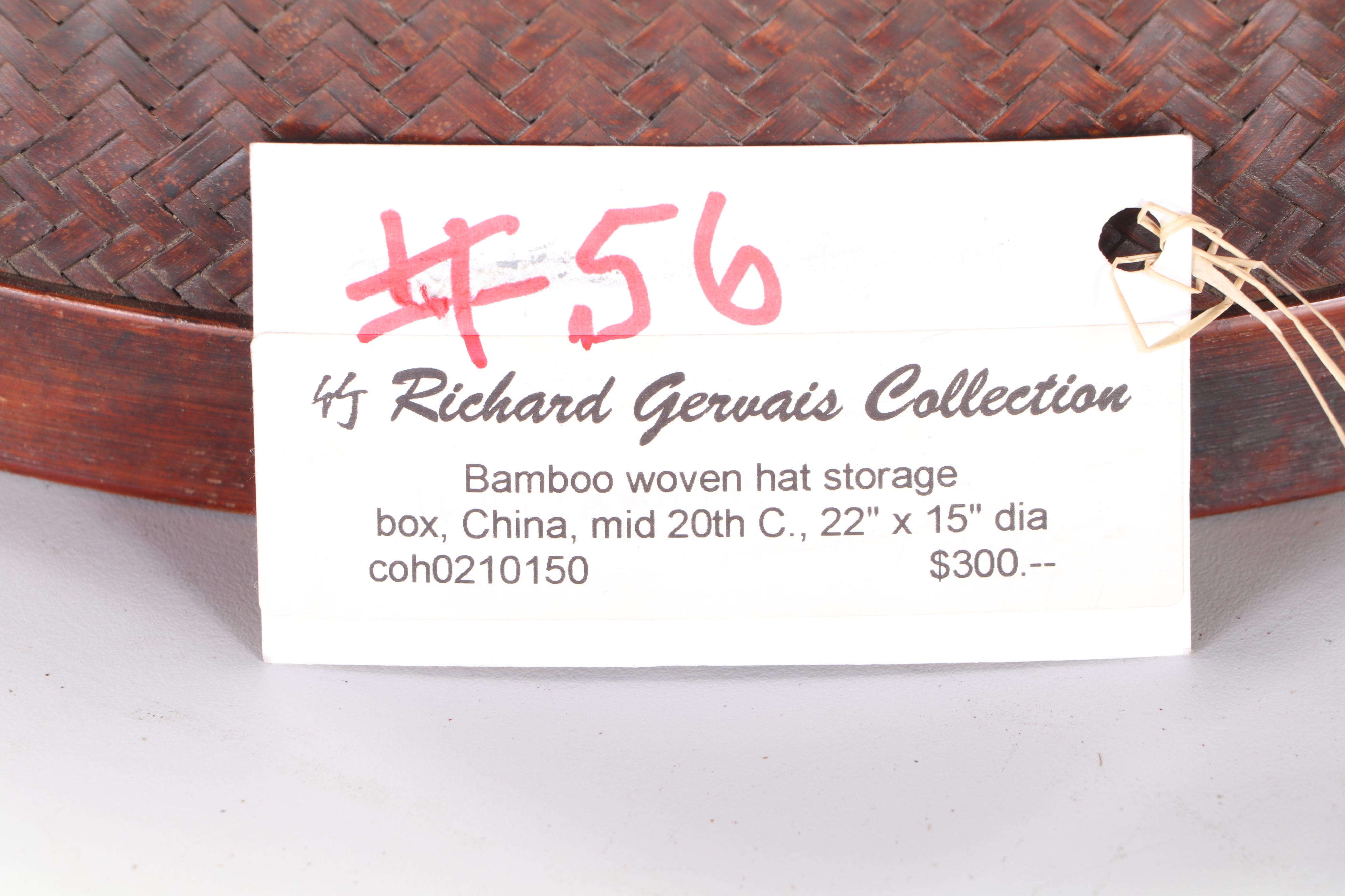 Chinese Woven Bamboo and Wood Hat Storage Box