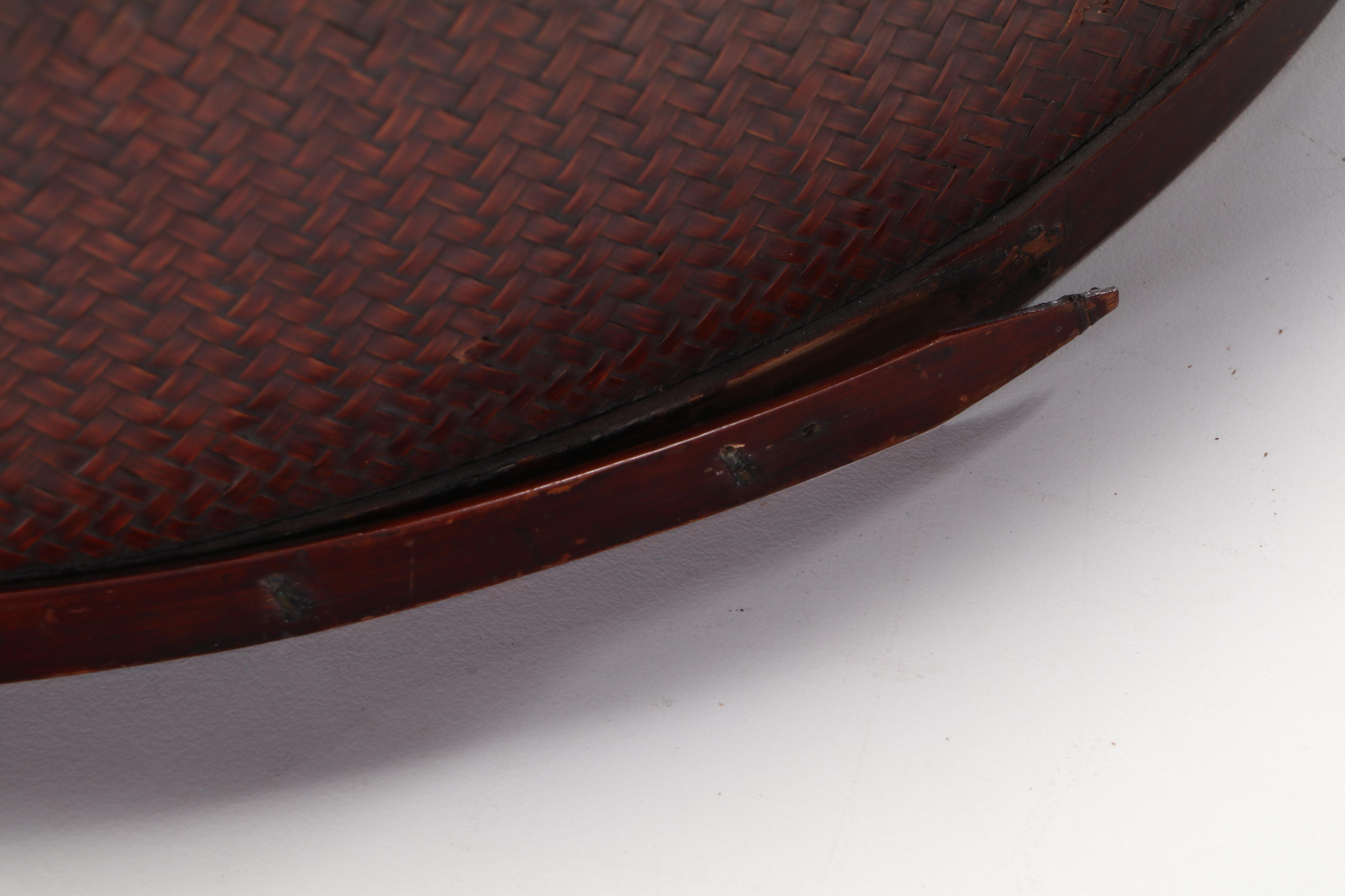 Chinese Woven Bamboo and Wood Hat Storage Box