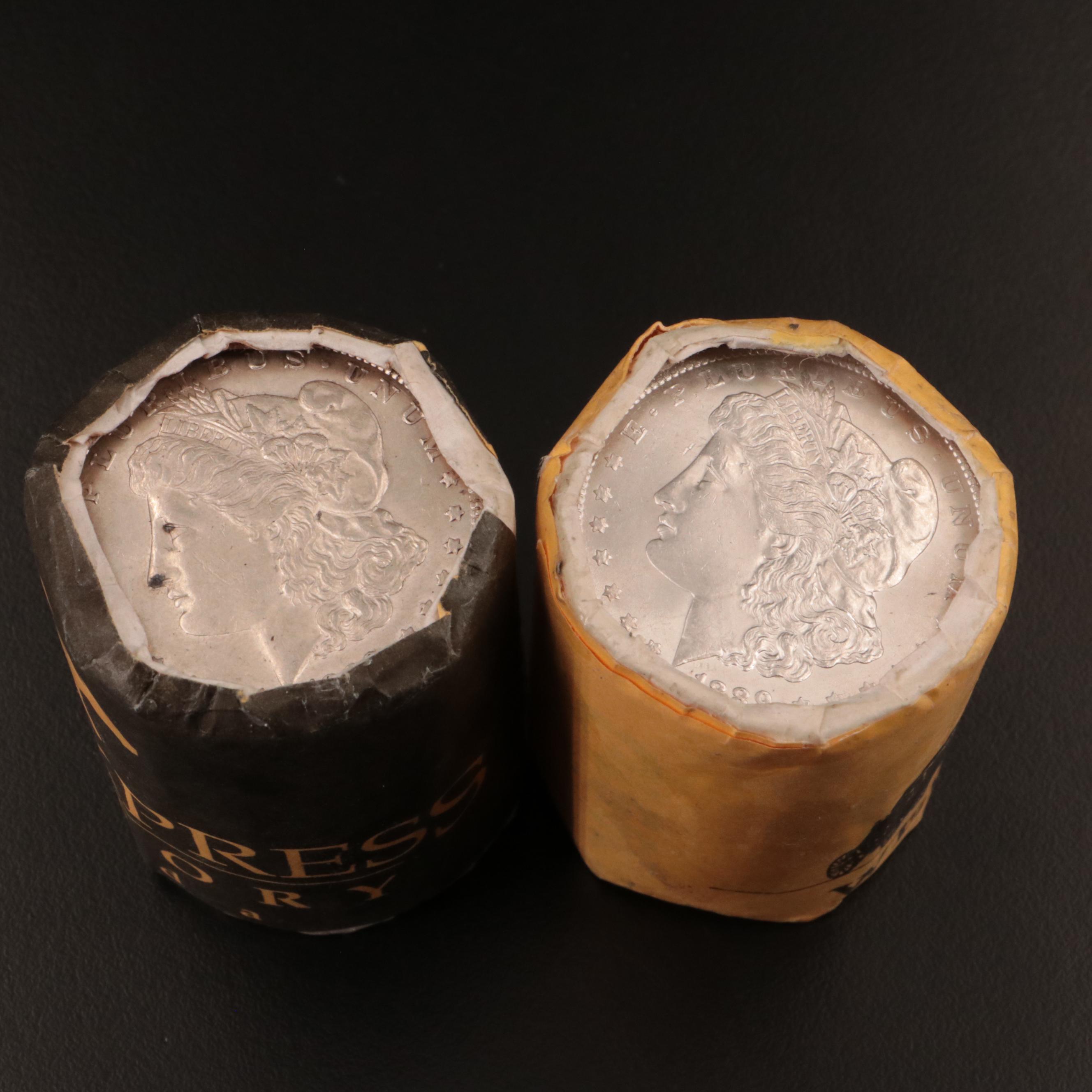 1884-CC Morgan Dollar and Thirty-Nine 1889 Morgan Dollars in Novelty Wrappers