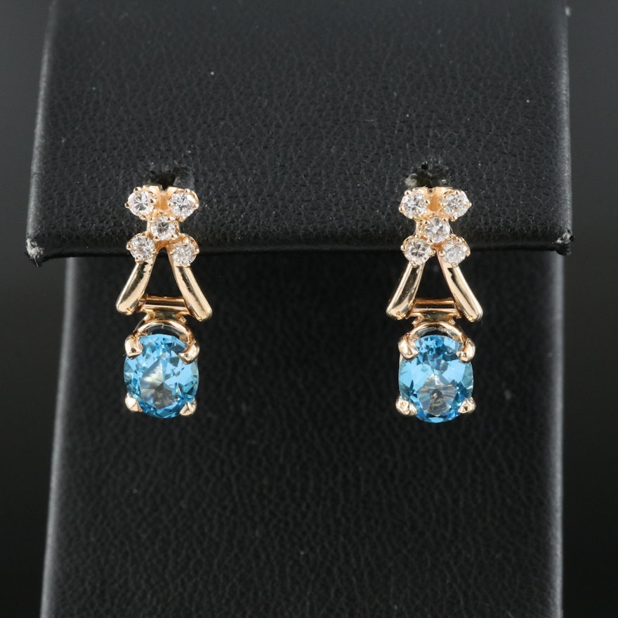 14K Swiss Blue Topaz and Diamond Articulated Drop Earrings