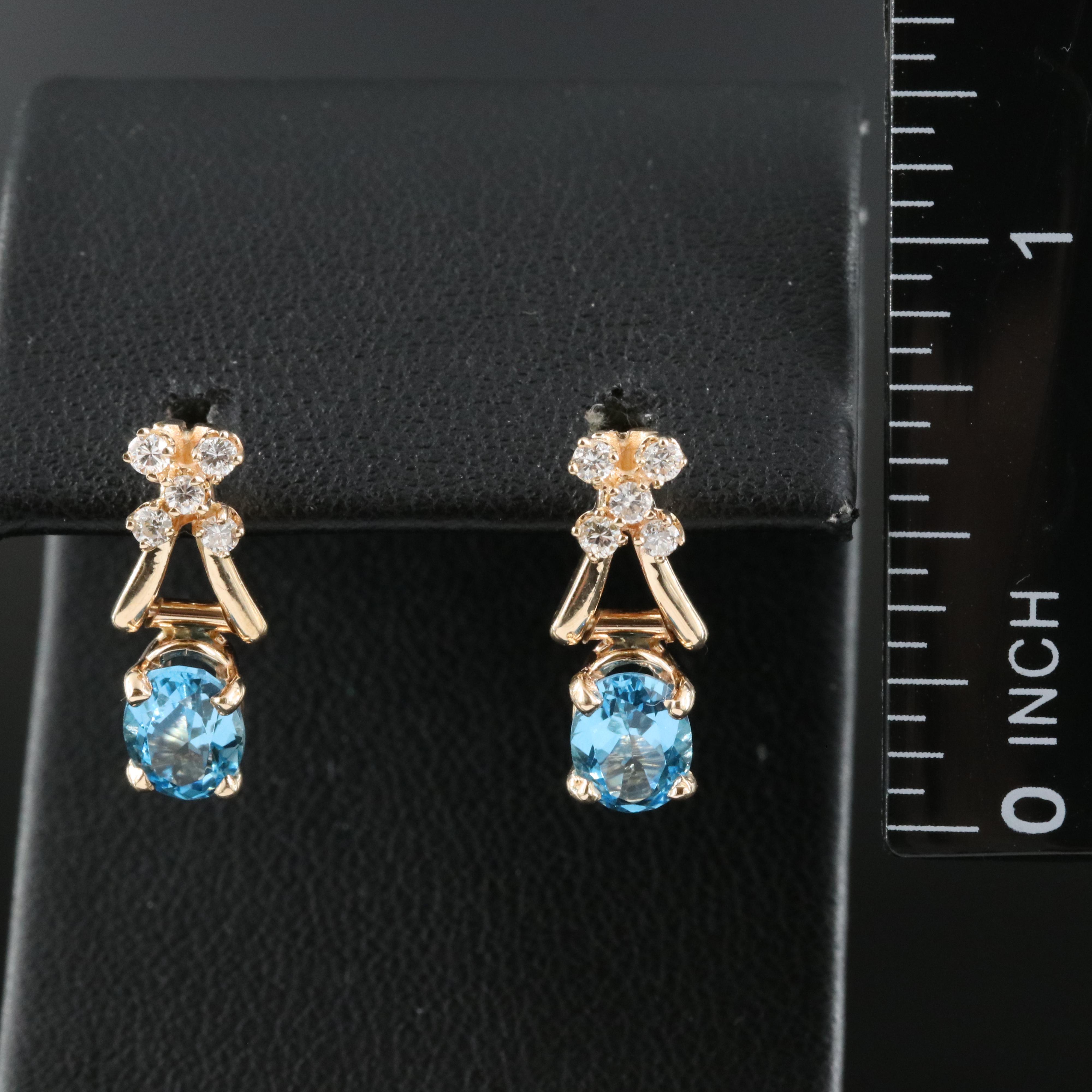 14K Swiss Blue Topaz and Diamond Articulated Drop Earrings