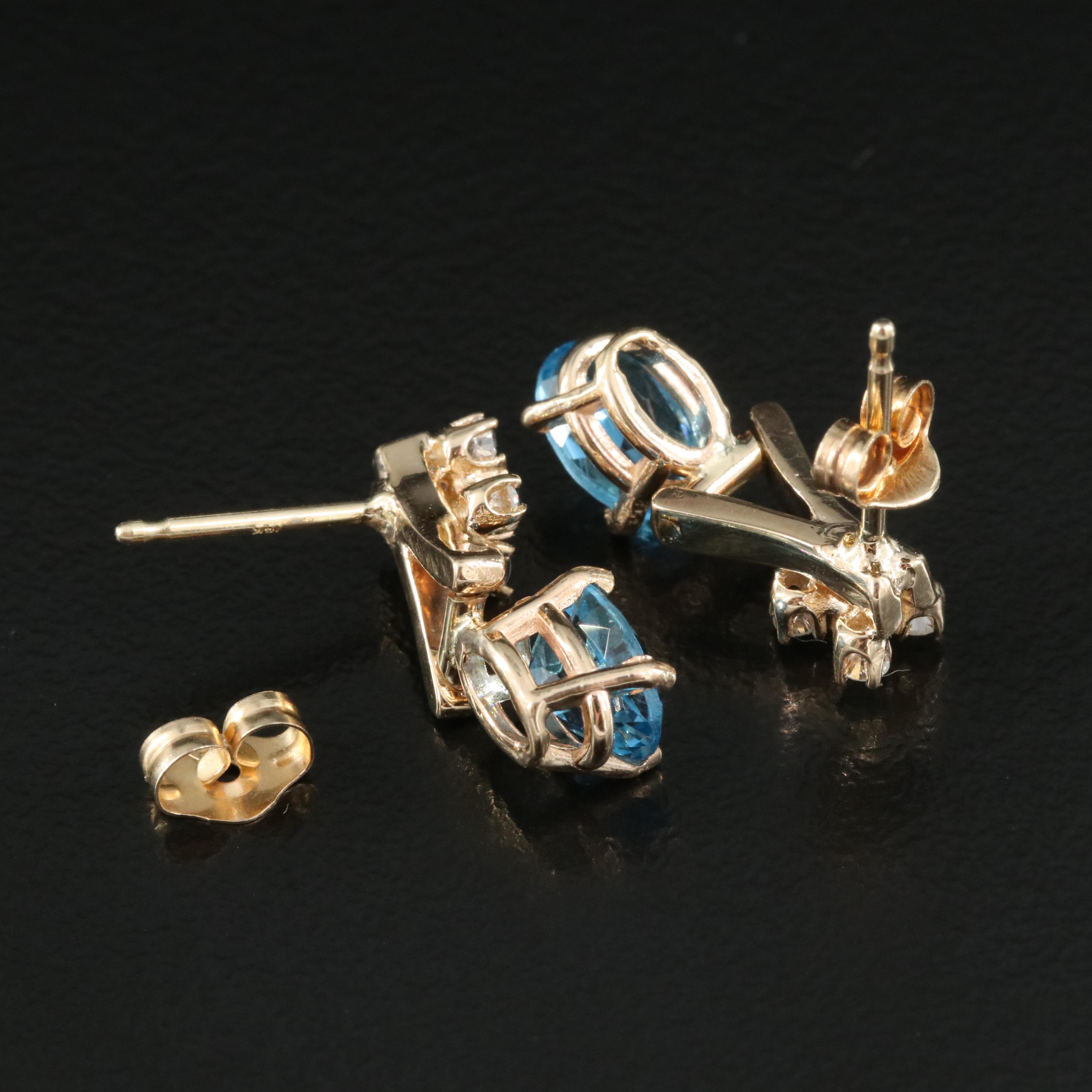 14K Swiss Blue Topaz and Diamond Articulated Drop Earrings