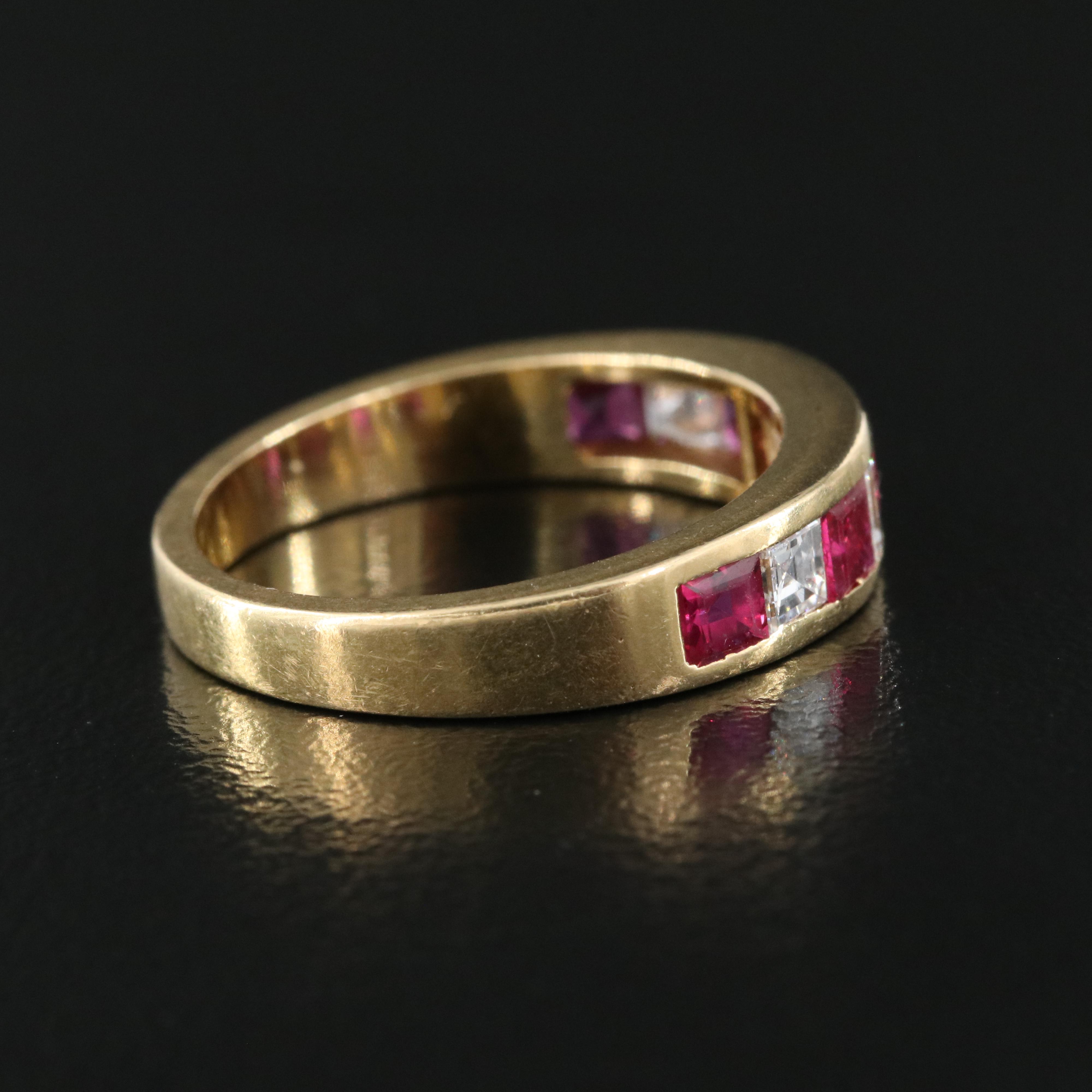 18K Flush Set Diamond and Ruby Band