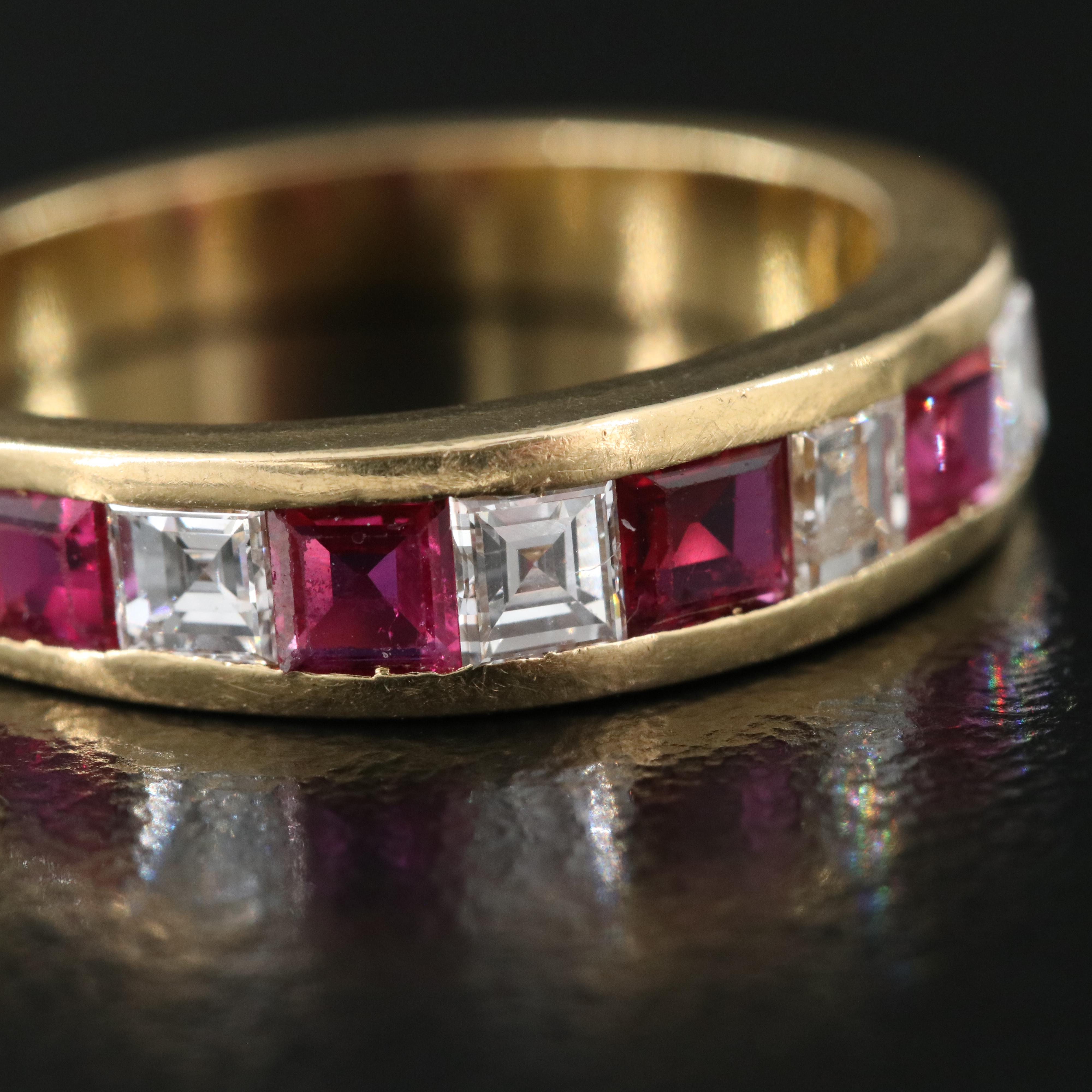 18K Flush Set Diamond and Ruby Band