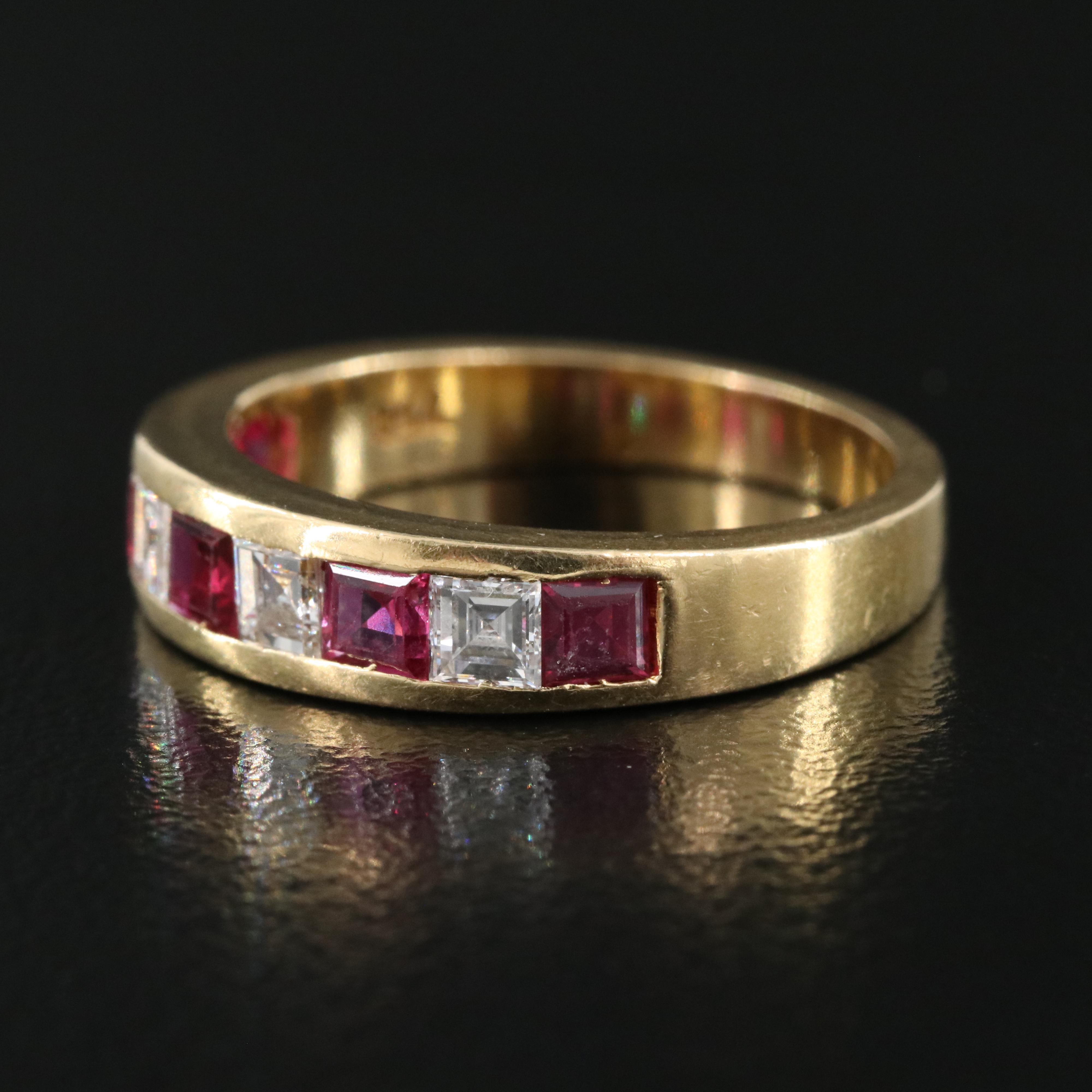 18K Flush Set Diamond and Ruby Band