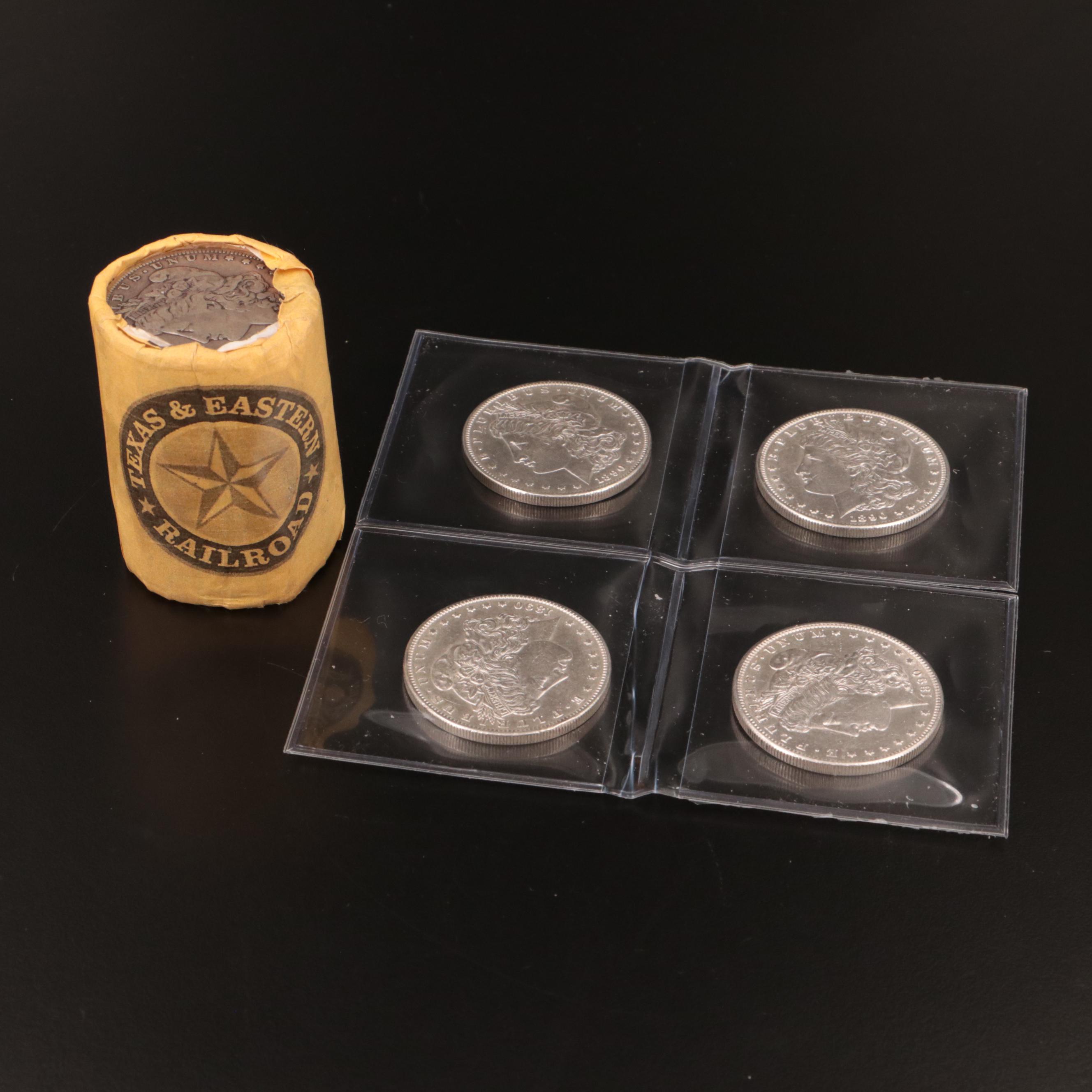 Twenty Morgan and Peace Dollars in Novelty Wrapper, Plus Four 1890-S Morgans